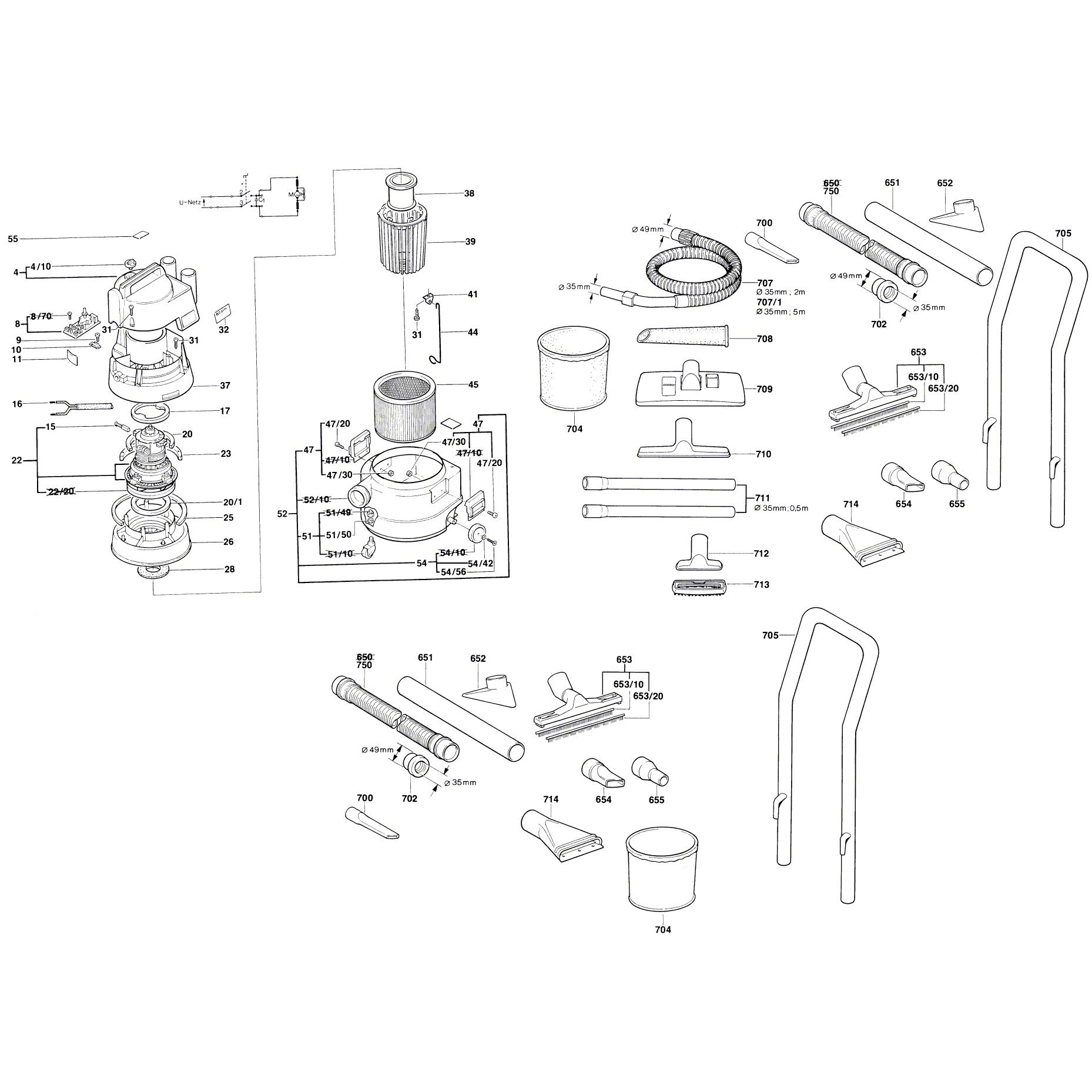 Схема на Пилосос Bosch GAS 1000 (0 601 971 261)