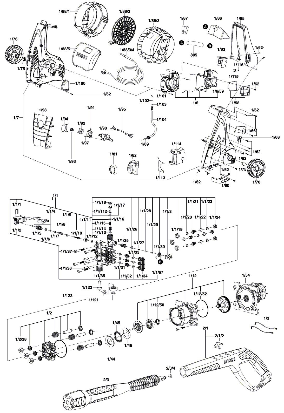 Схема на Мийка високого тиску Bosch AQUATAK CLIC 125 (3 600 H79 000)