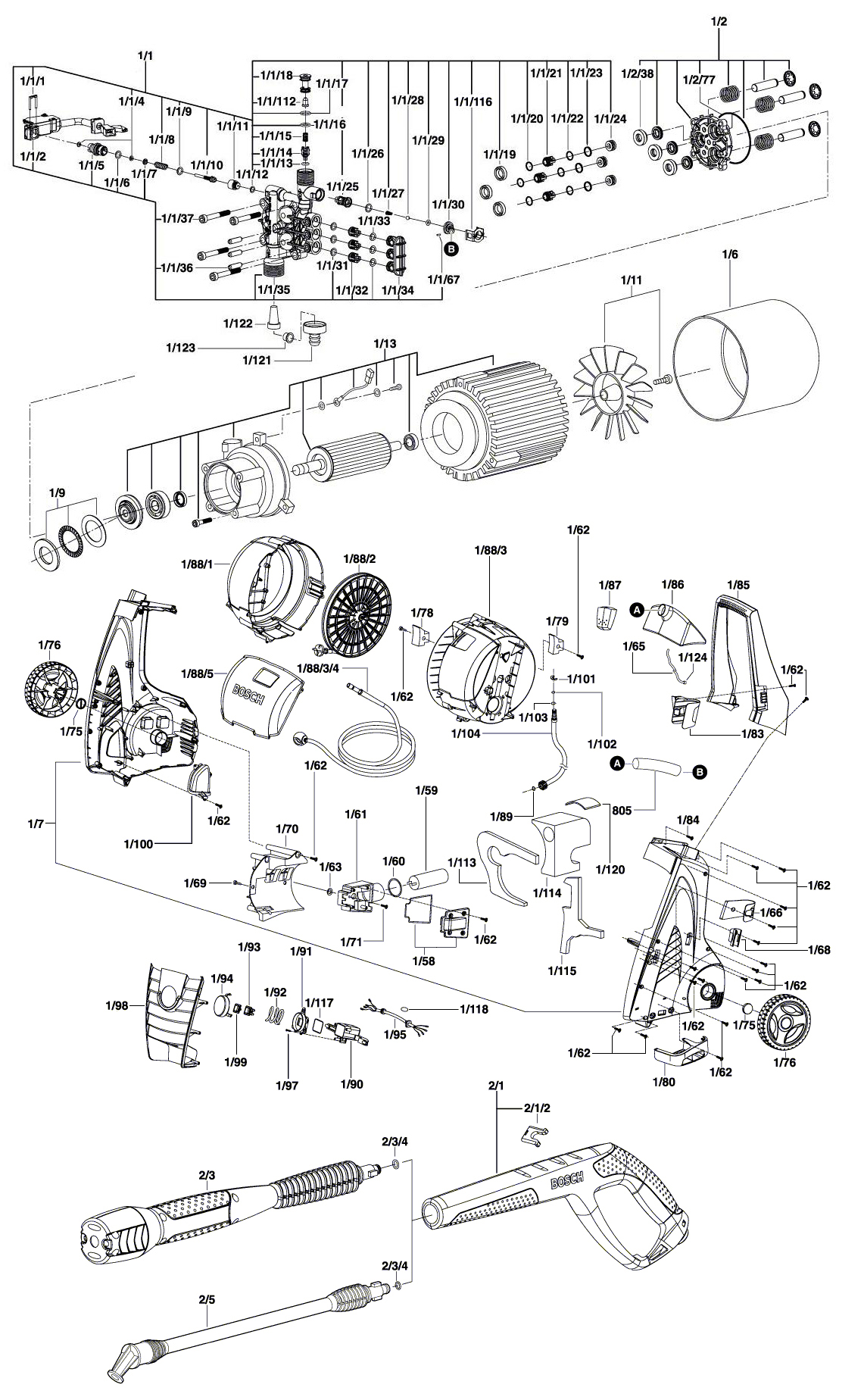 Схема на Мийка високого тиску Bosch AQUATAK CLIC 135 (3 600 H79 200)