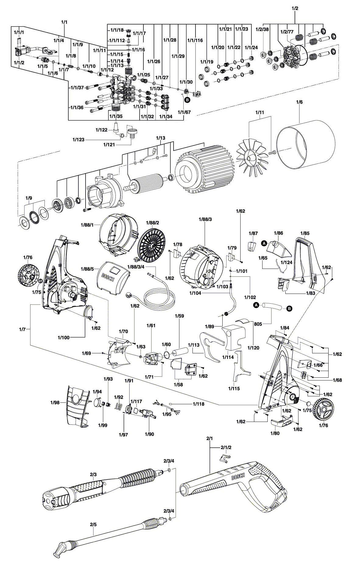 Схема на Мийка високого тиску Bosch AQUATAK CLIC 140 (3 600 H79 300)