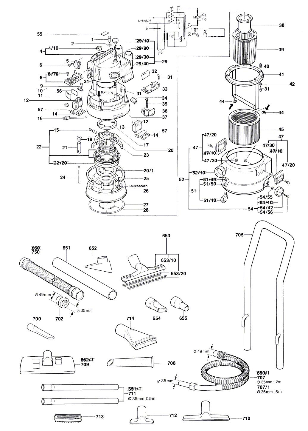 Схема на Пилосос Bosch GAS 1000 RF (0 601 971 103)