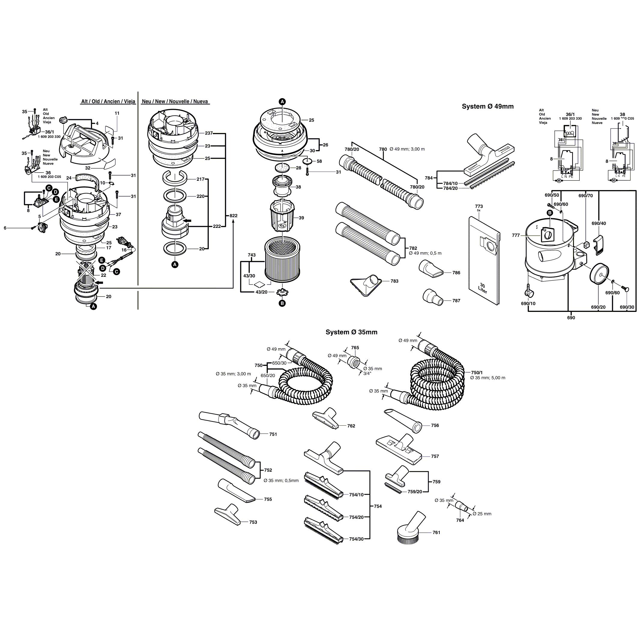 Схема на Пилосос Bosch GAS 12-30 F (0 601 974 103)