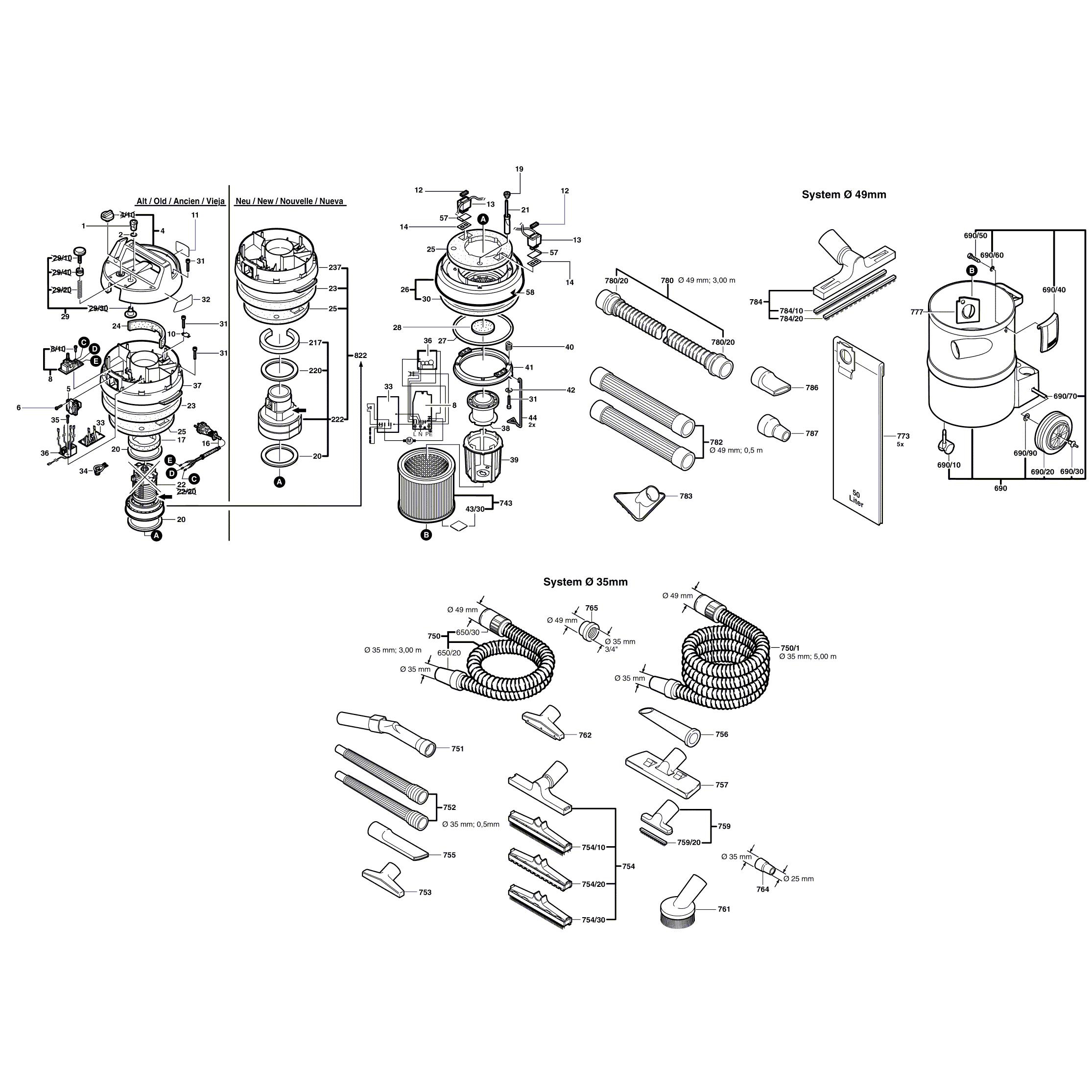 Схема на Пылесос Bosch GAS 12-50 RF (0 601 975 803)