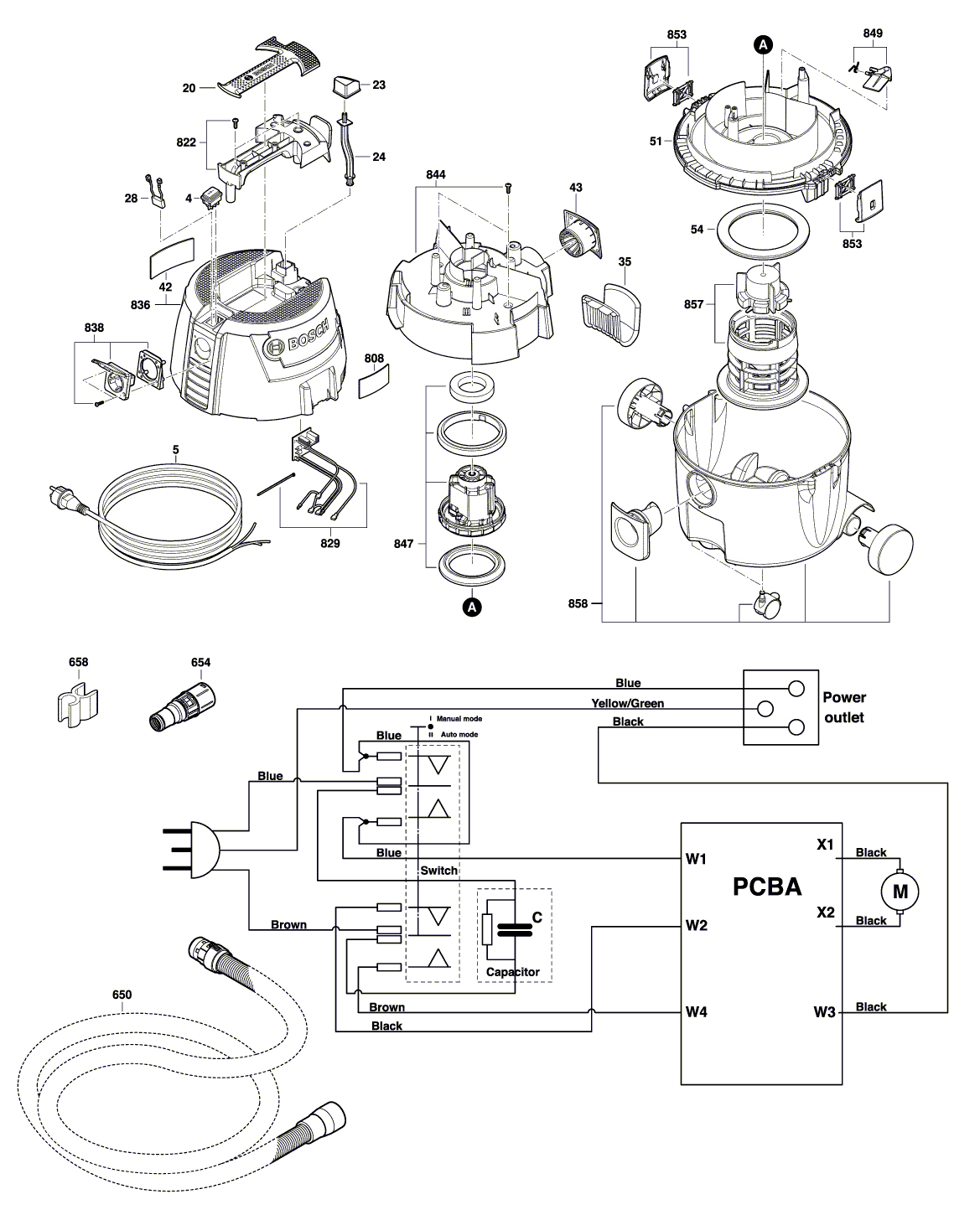 Схема на Пылесос Bosch GAS 1200 L (3 601 J7B 001)