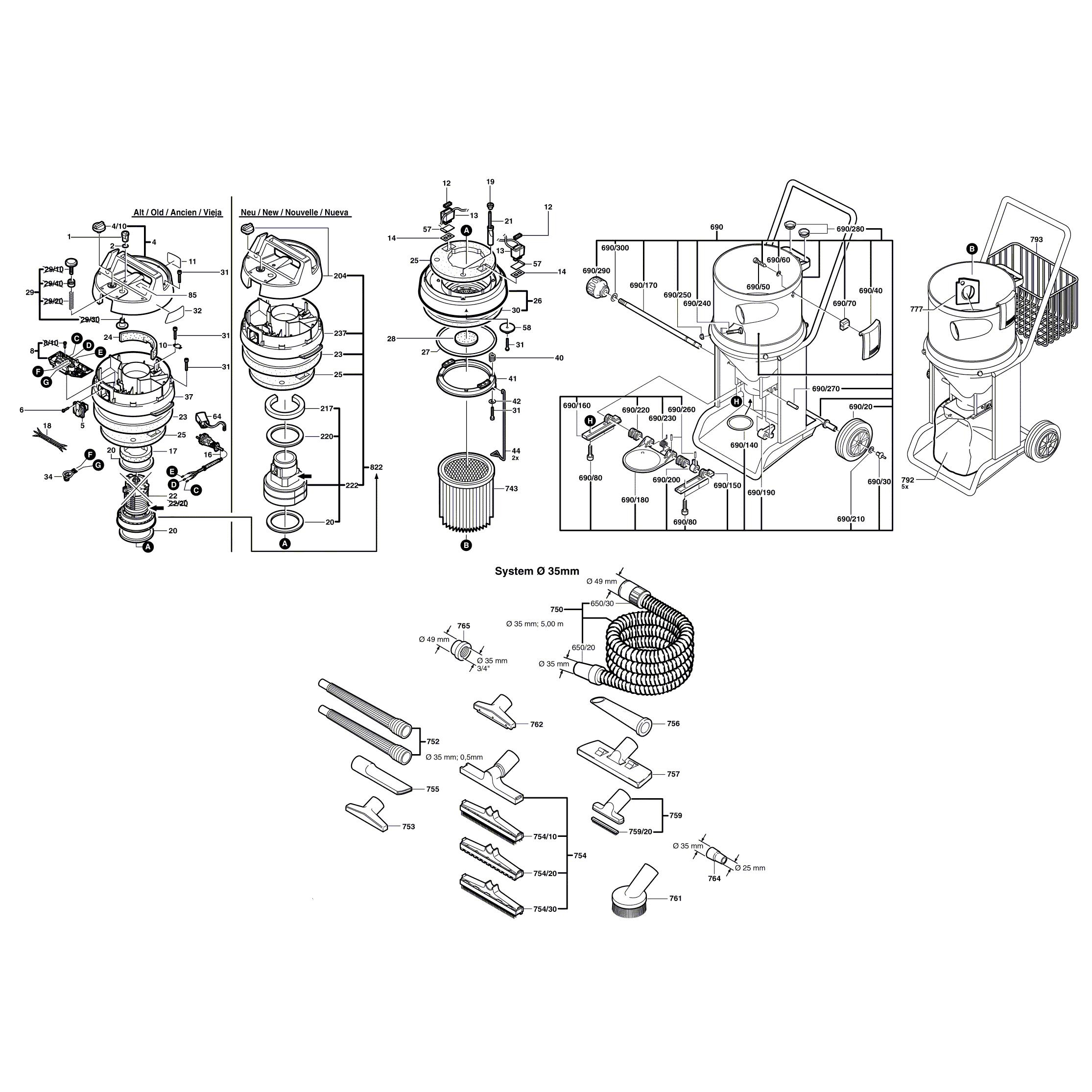 Схема на Пылесос Bosch GAS 14-20 RFB (0 601 976 703)
