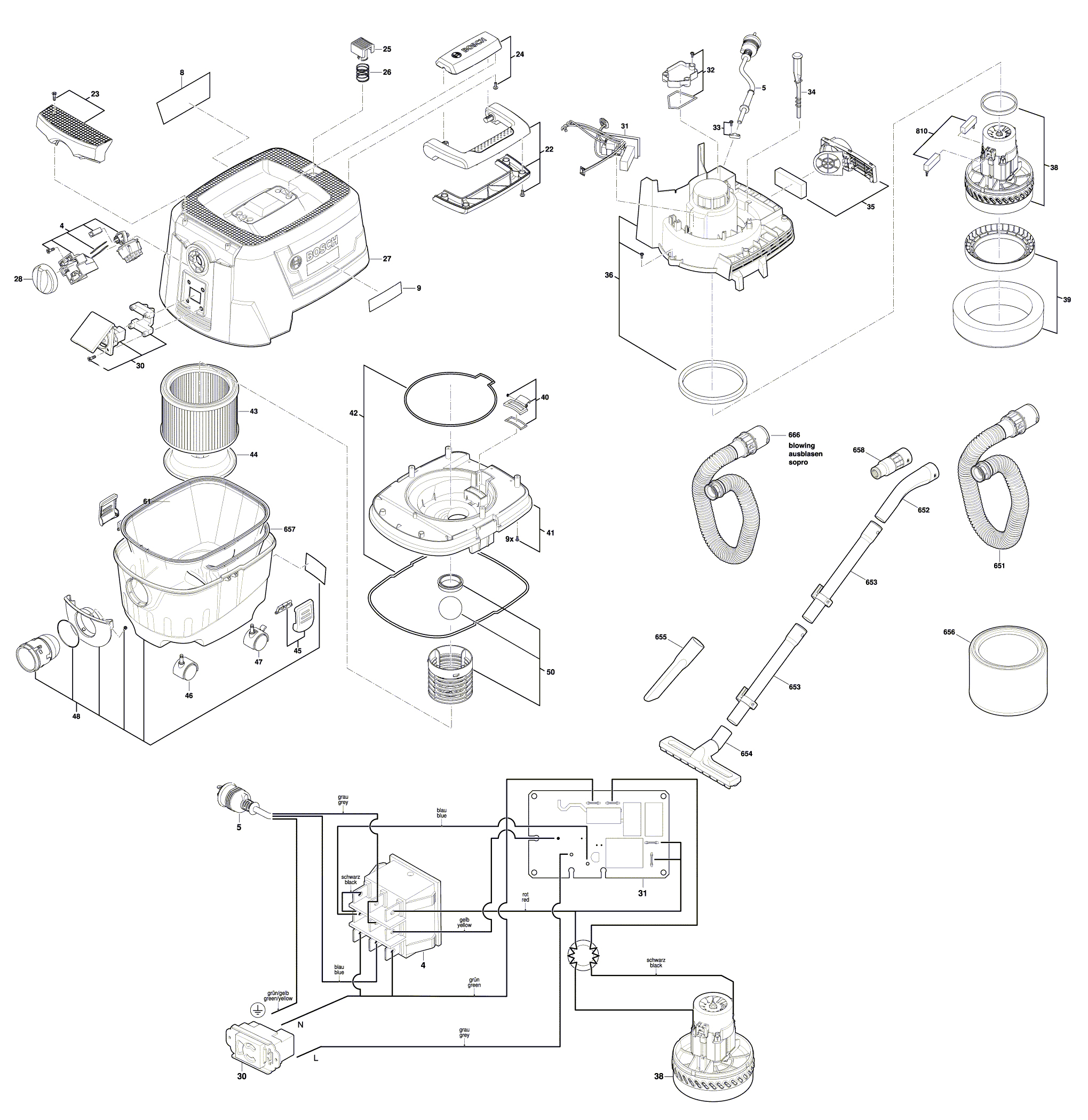 Схема на Пилосос Bosch GAS 15 PS (3 601 JE5 100)