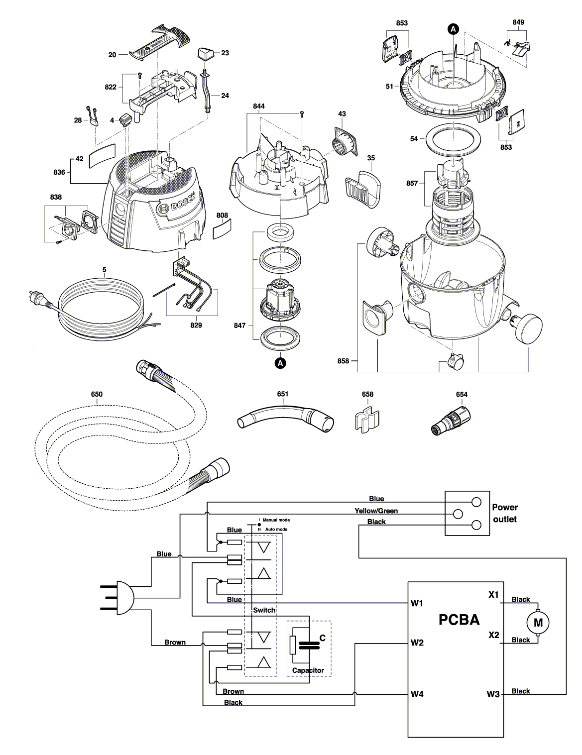 Схема на Пылесос Bosch GAS 20 L SFC (3 601 J7B 002)