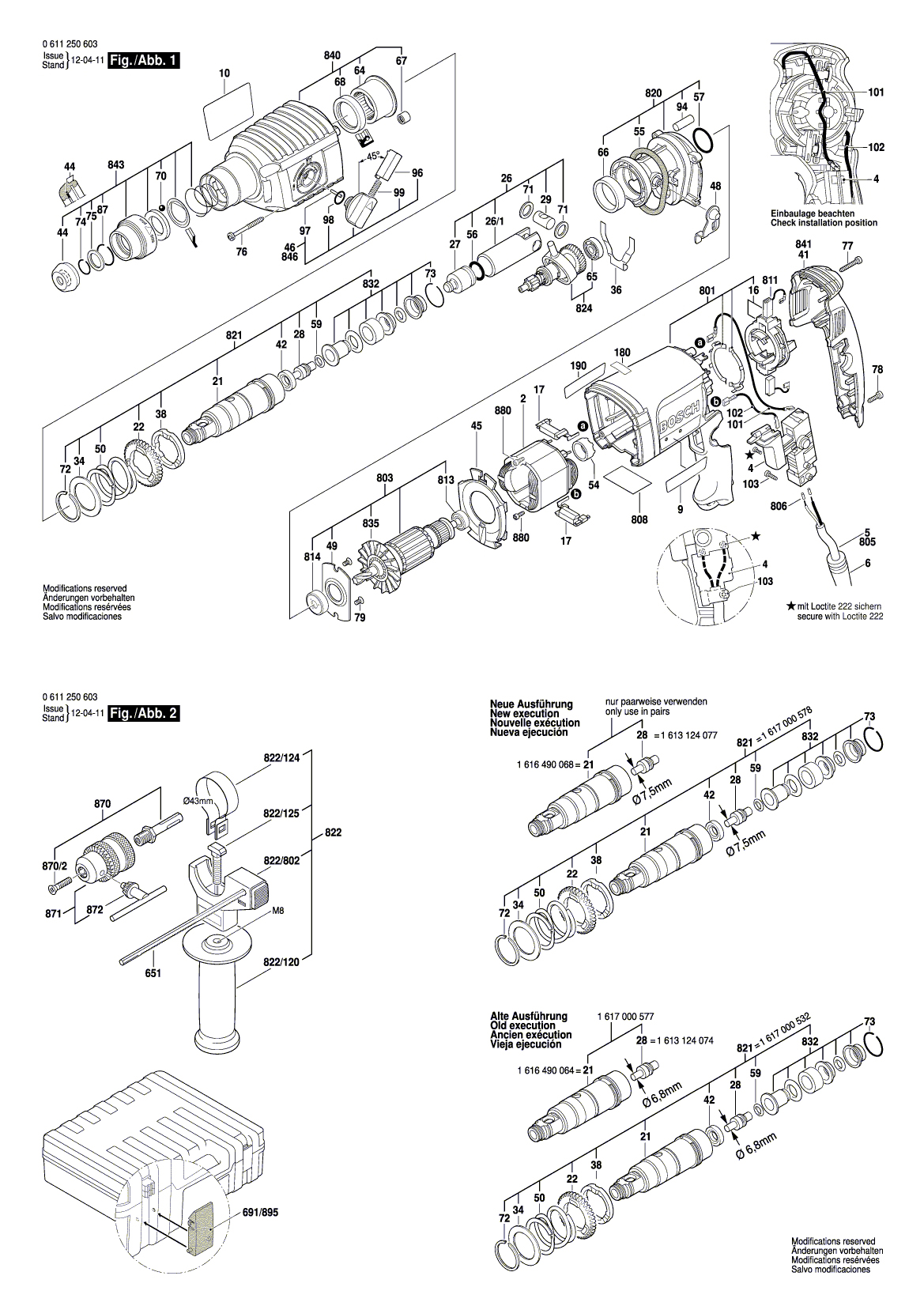Схема на Перфоратор Bosch GBH 2-22 E (0 611 250 603)