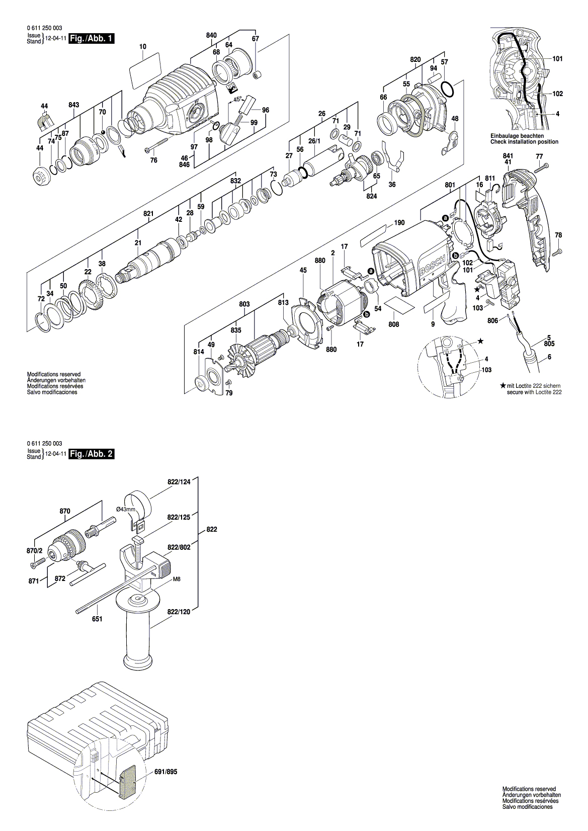 Схема на Перфоратор Bosch GBH 2-22 S (0 611 250 003)
