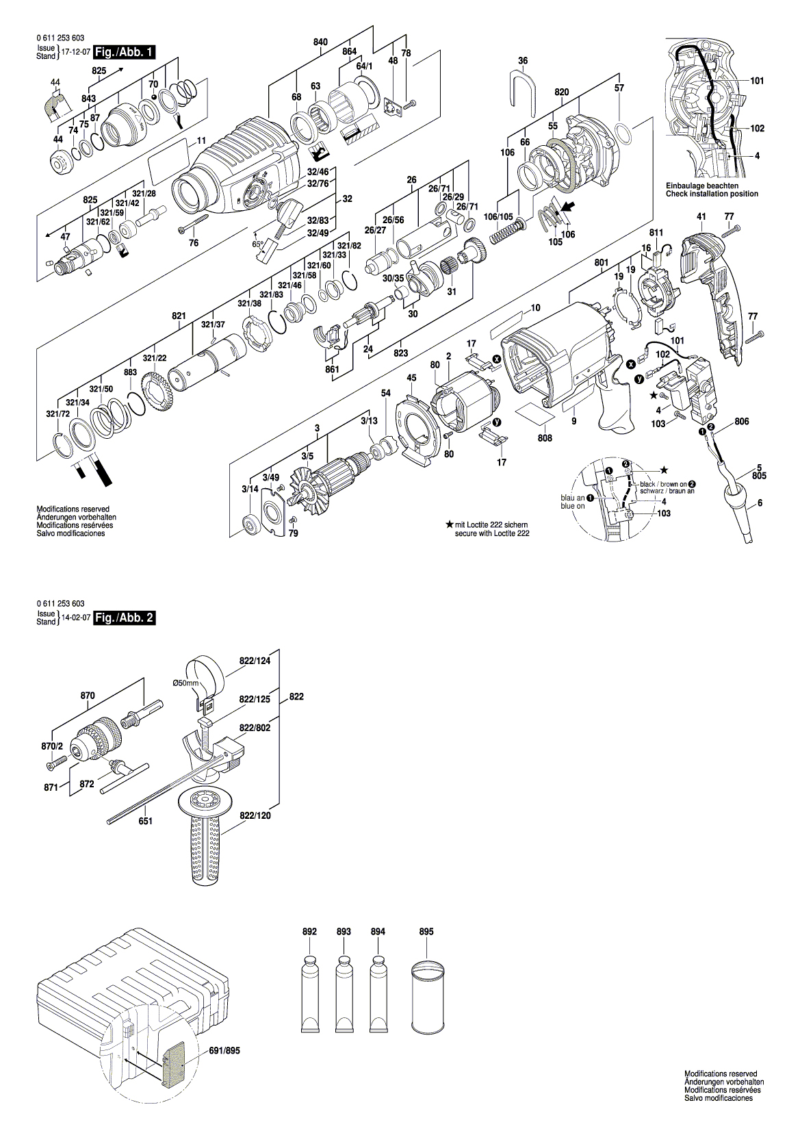Схема на Перфоратор Bosch GBH 2-26 DE (0 611 253 603)