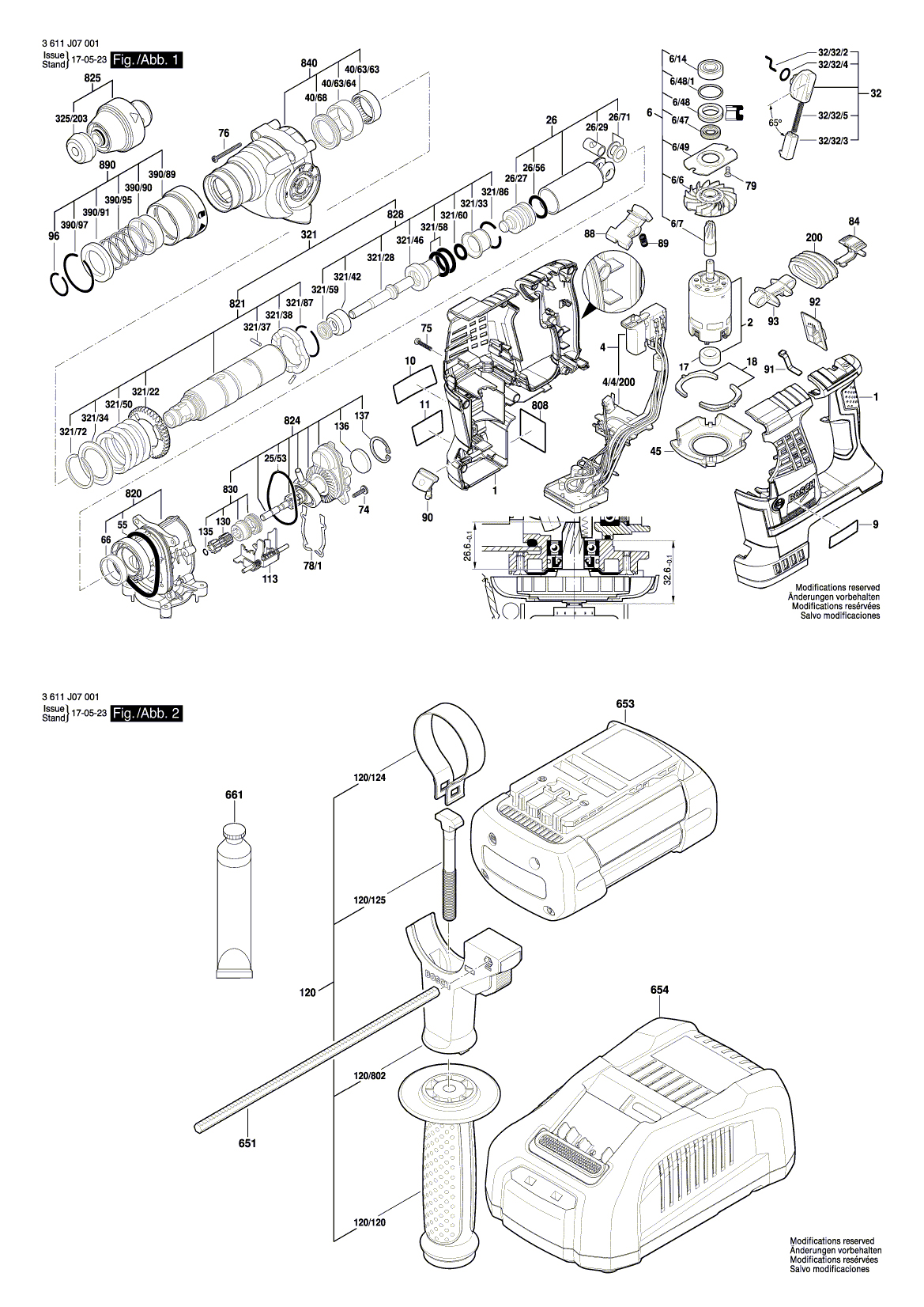 Схема на Перфоратор Bosch GBH 36 VF-LI Plus (3 611 J07 001)