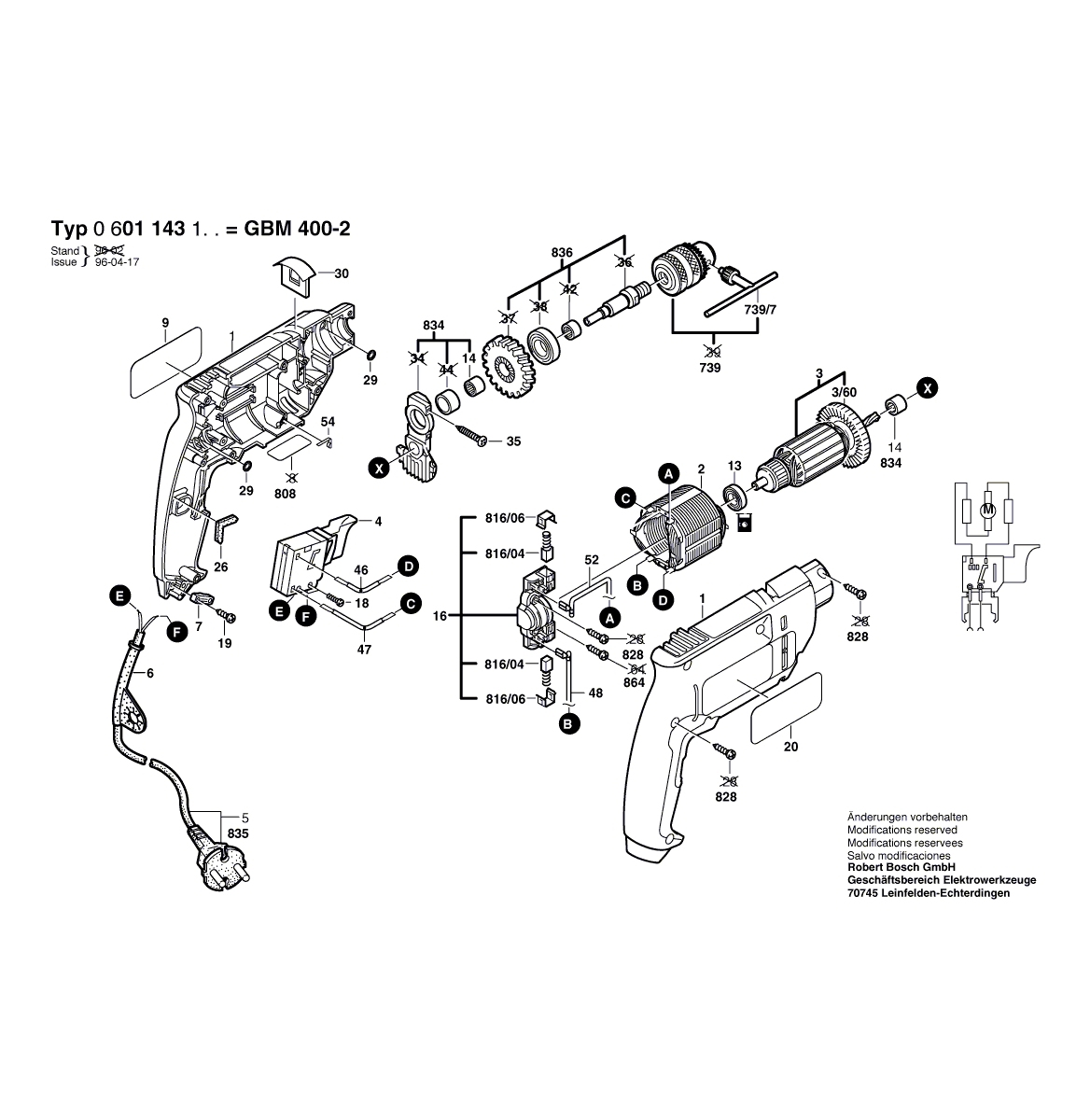 Схема на Дриль Bosch GBM 400-2 (0 601 143 143)