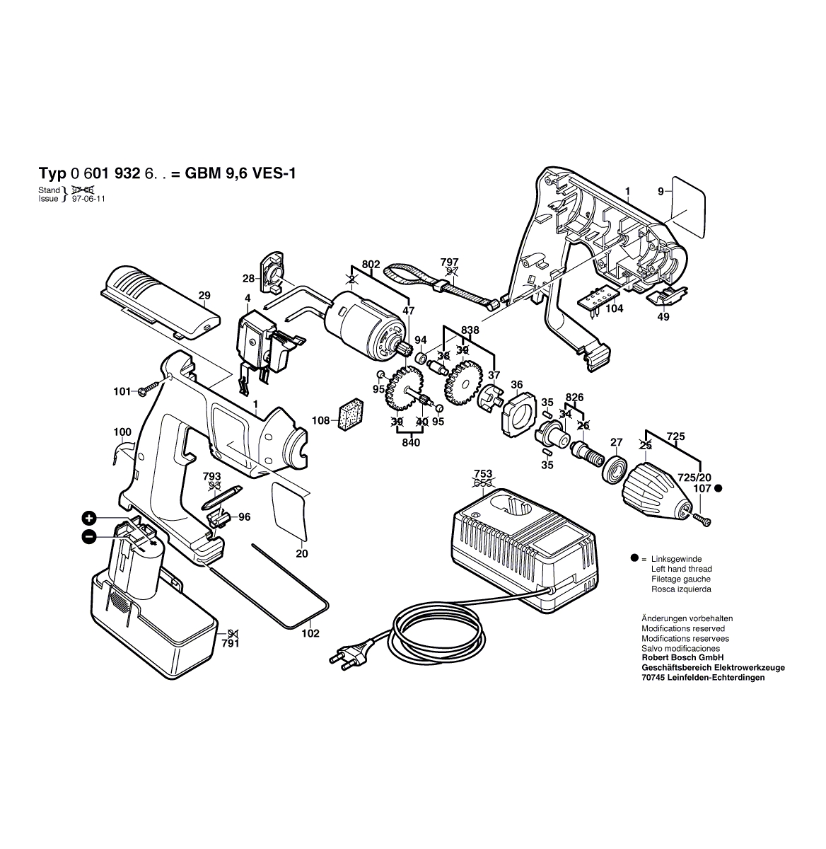 Схема на Дриль Bosch GBM 9,6 VES-1 (0 601 932 640)