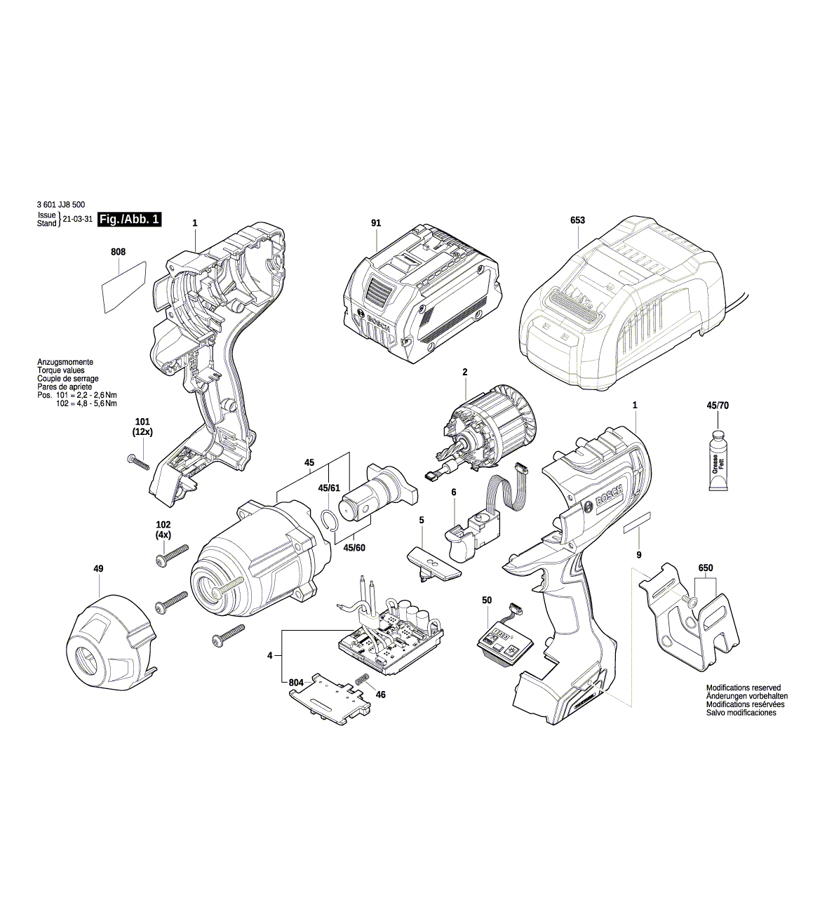 Схема на Гайковерт Bosch GDS 18V-1050 H (3 601 JJ8 500)