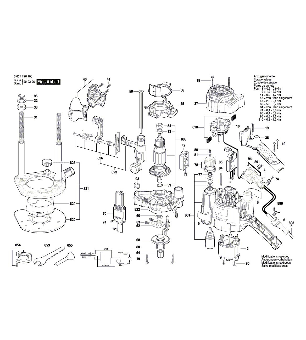 Схема на Фрезер Bosch GOF 1250 LCE (3 601 F26 100)