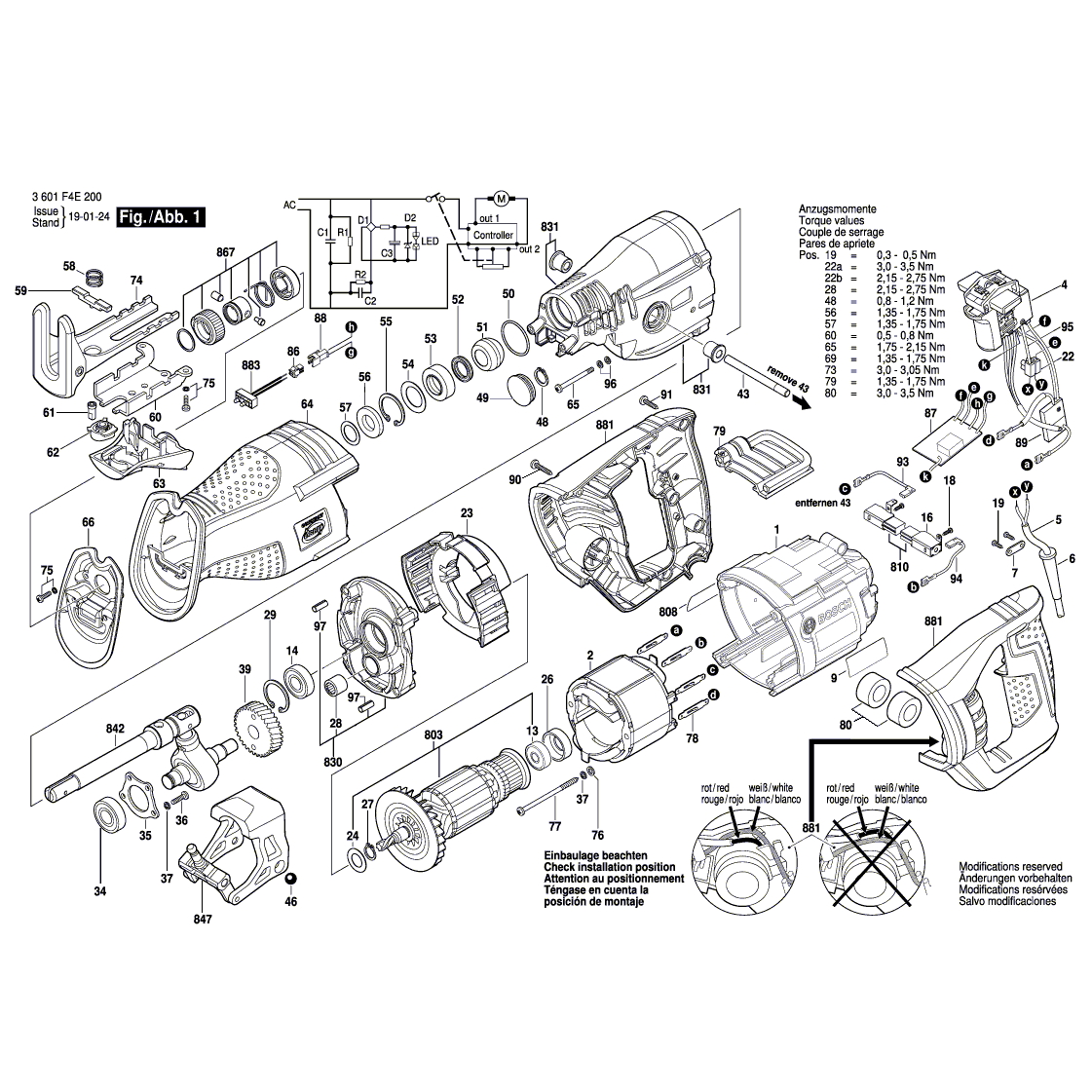 Схема на Пила Bosch GSA 1300 PCE (3601F4E200)