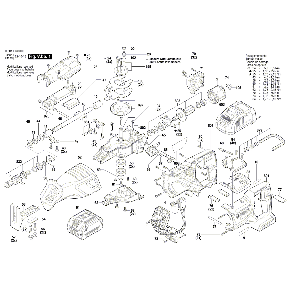 Схема на Пила Bosch GSA 185-LI (3601FC0020)