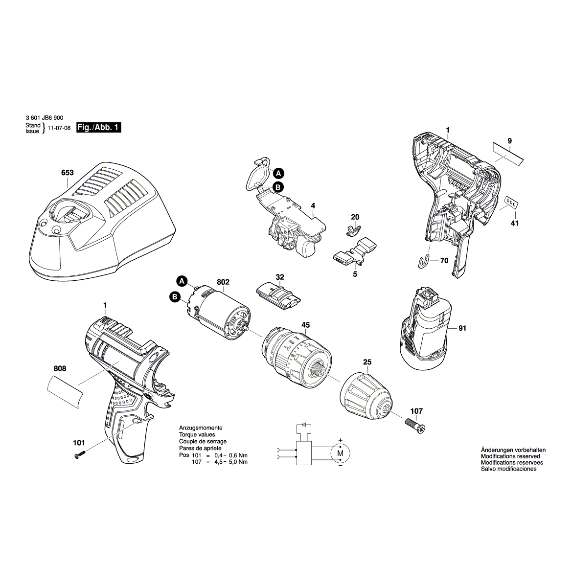Схема на Дрель-шуруповерт Bosch GSB 10,8-2-LI (3 601 JB6 900)