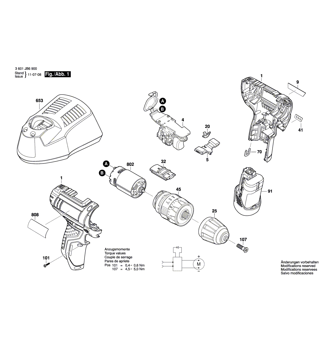 Схема на Дрель-шуруповерт Bosch GSB 12V-15 (3 601 JB6 901)