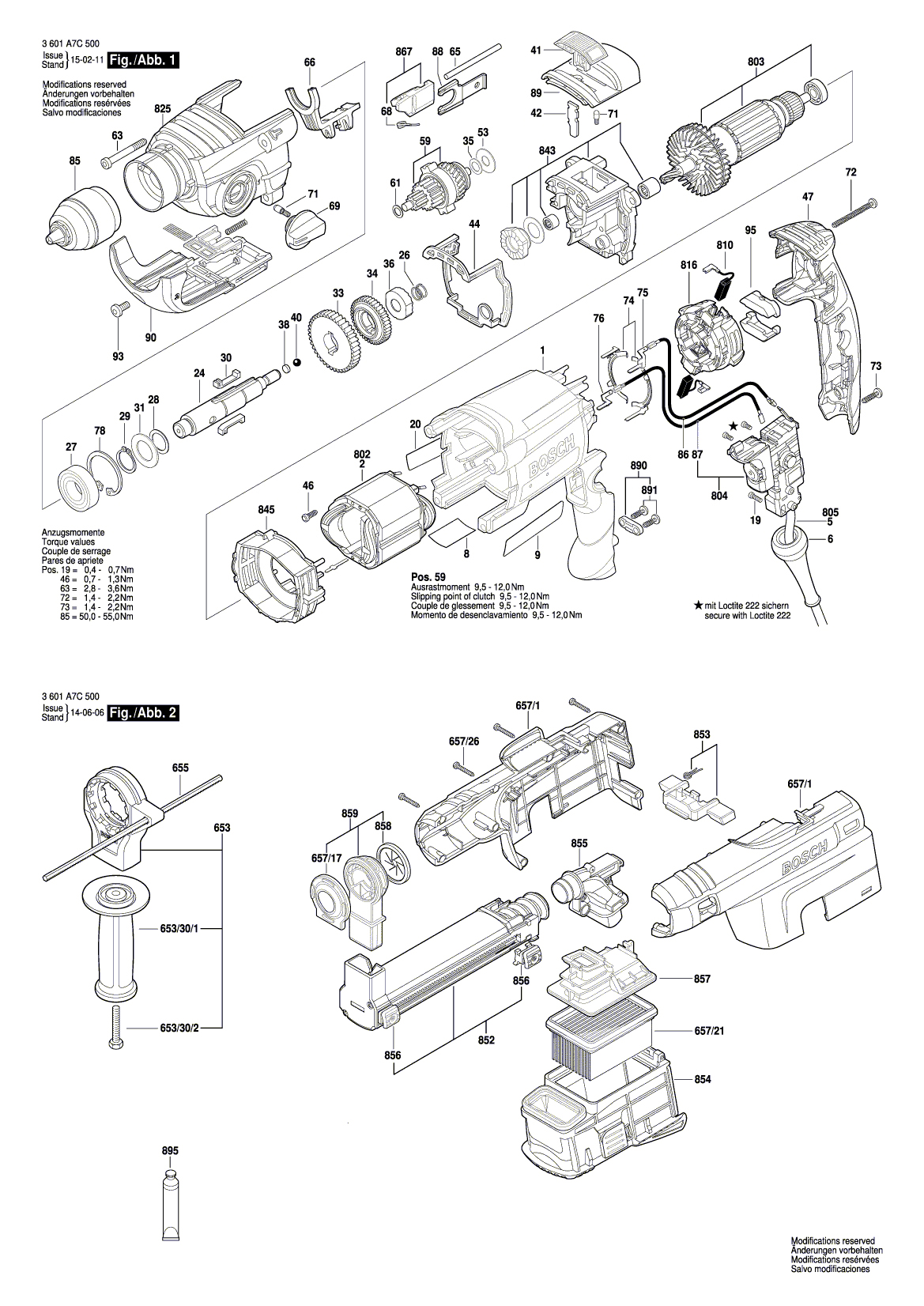 Схема на Дриль Bosch GSB 19-2 REA (3 601 A7C 500)