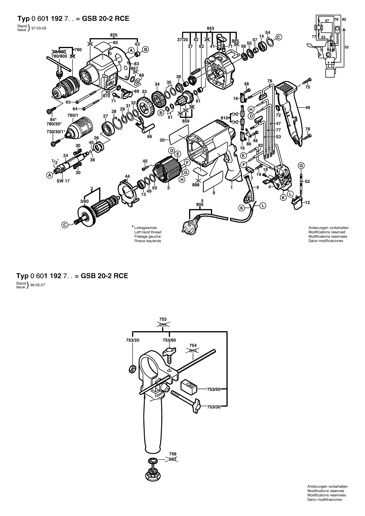 Схема на Дриль Bosch GSB 20-2 RCE (0 601 192 703)