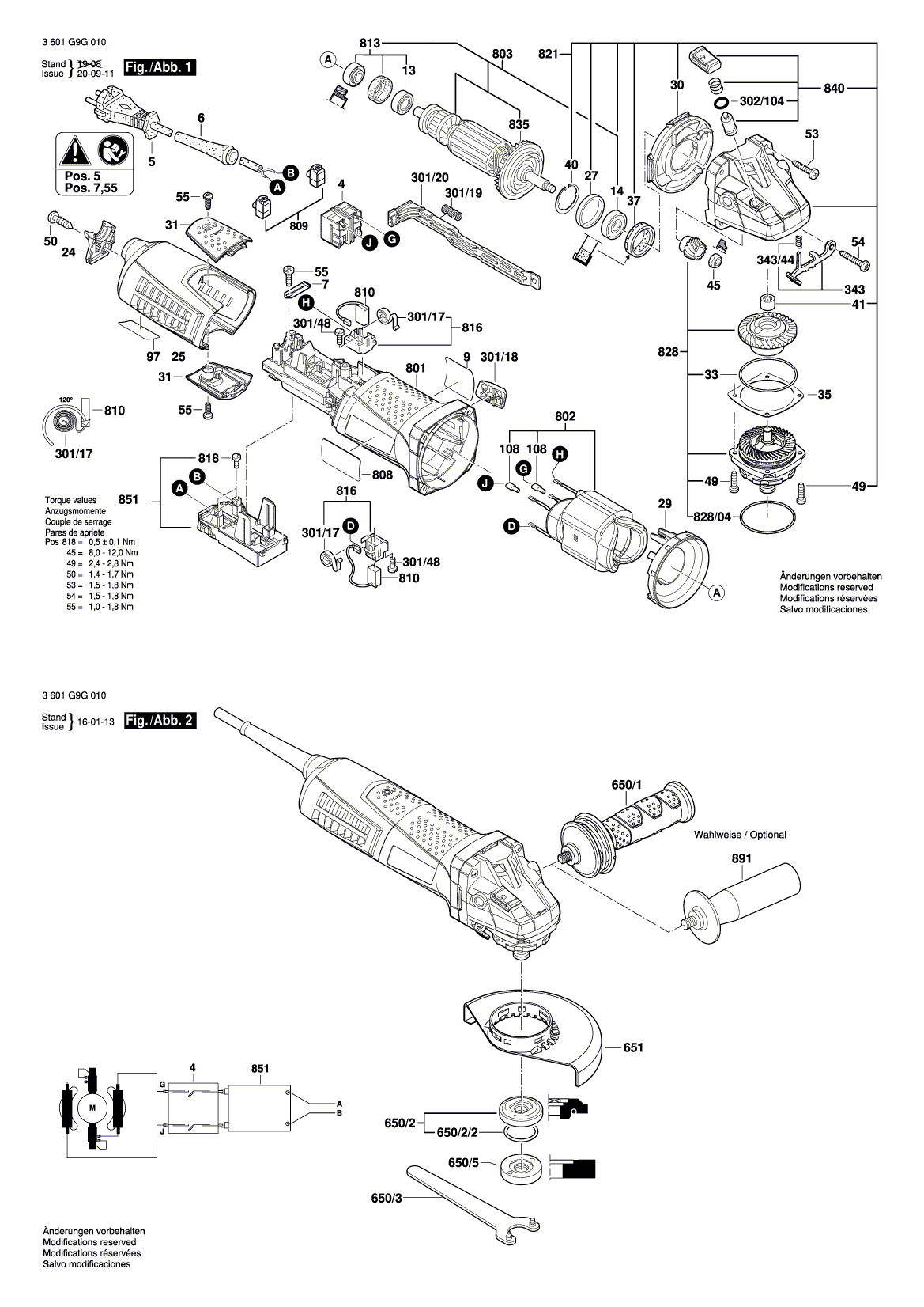 Схема на Угловая шлифмашина Bosch GWS 13-50 (3 601 G9G 010)