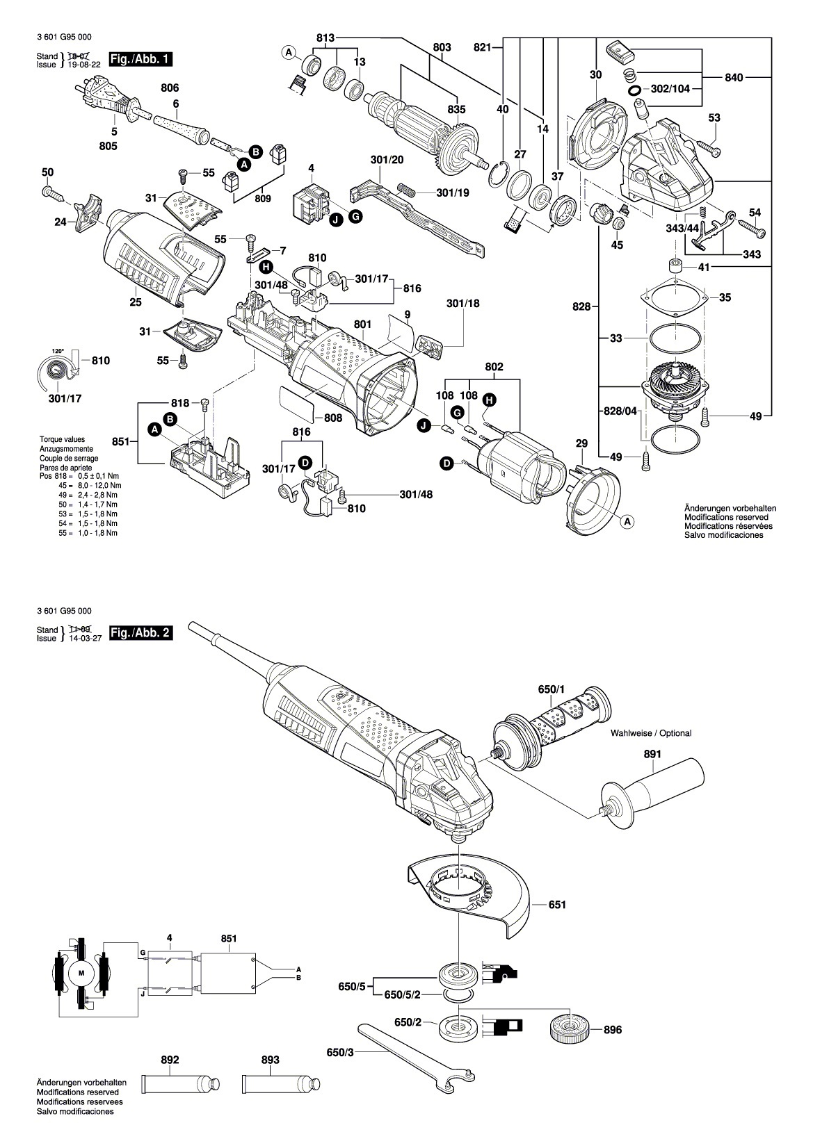 Схема на Угловая шлифмашина Bosch GWS 15-150 CI (3 601 G98 000)