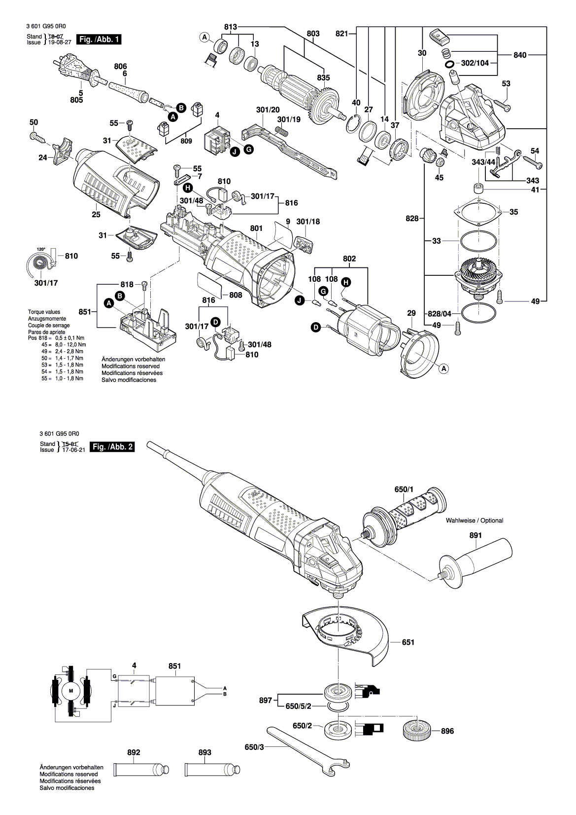 Схема на Угловая шлифмашина Bosch GWS 17-150 CI (3 601 G98 0R0)