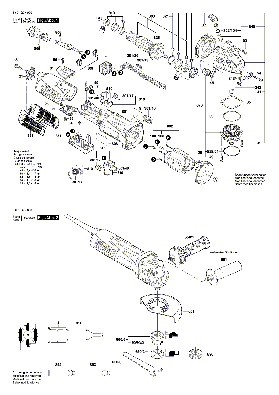 Схема на Угловая шлифмашина Bosch GWS 19-125 CI (3 601 G9N 000)
