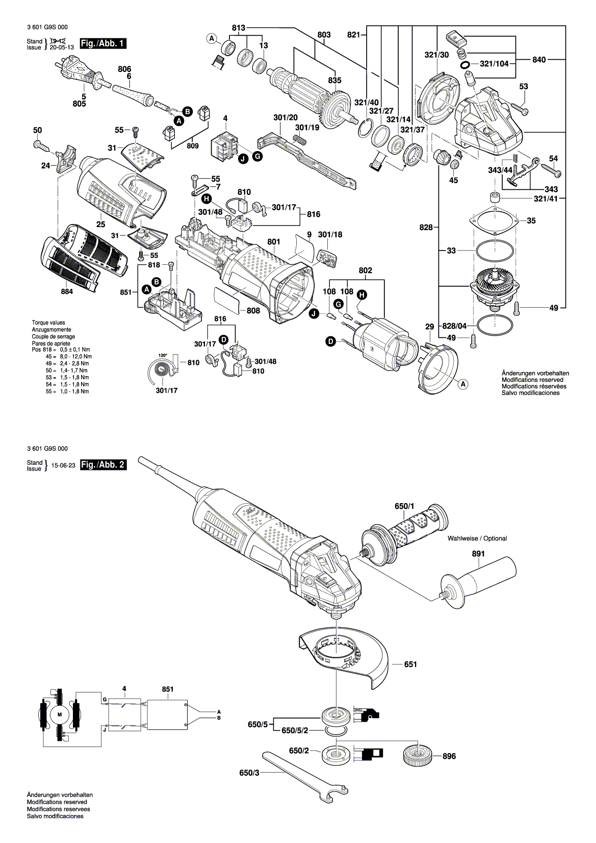 Схема на Угловая шлифмашина Bosch GWS 19-125 CIST (3 601 G9S 000)