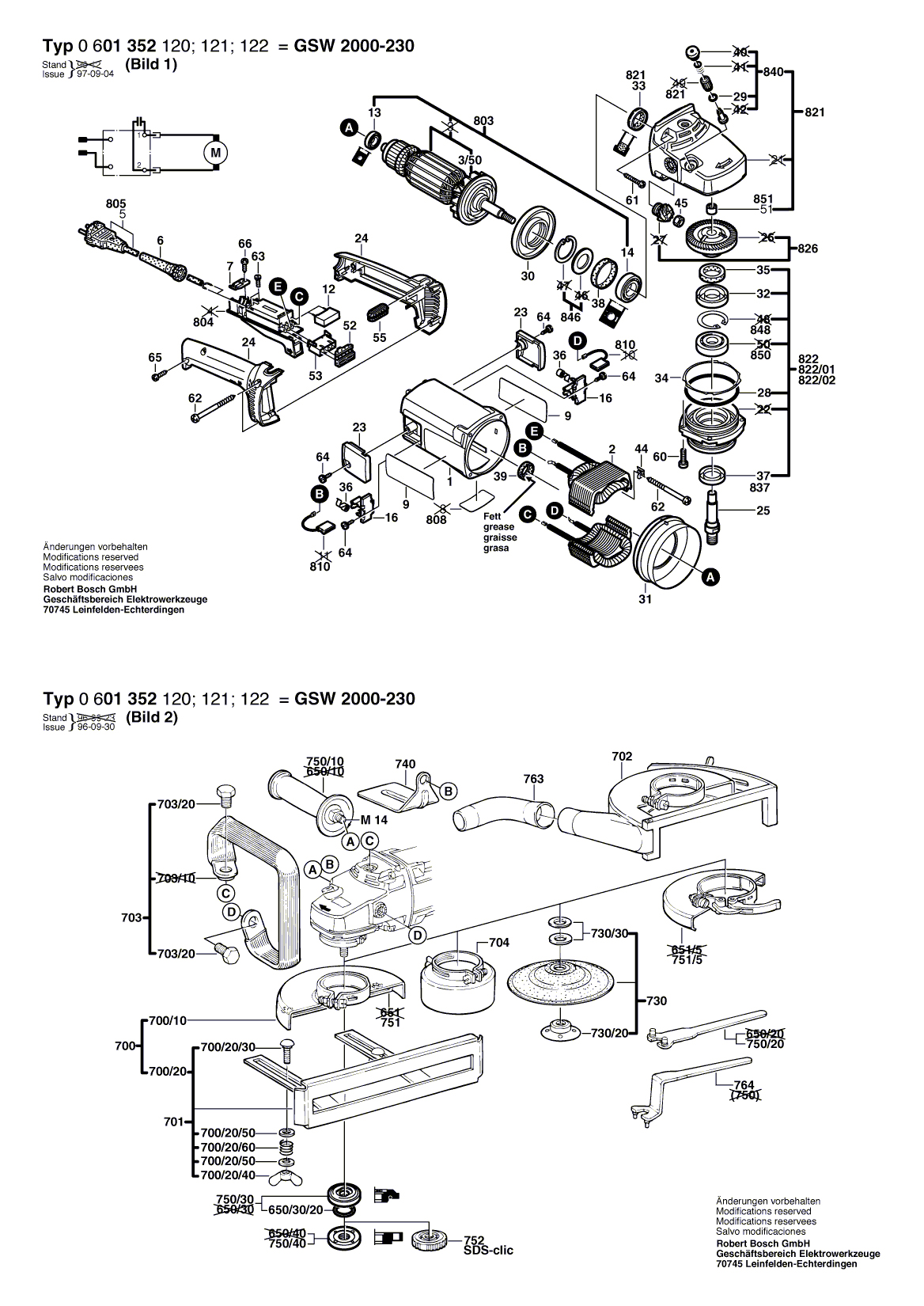 Схема на Угловая шлифмашина Bosch GWS 2000-230 (0 601 352 120)