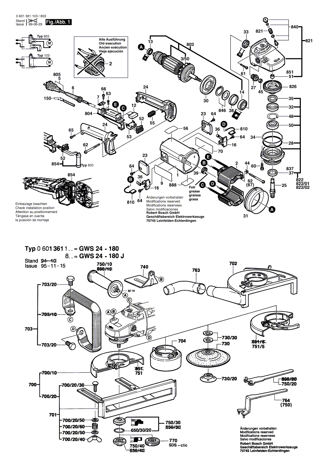 Схема на Кутова шліфмашина Bosch GWS 24-180 J (0 601 361 865)