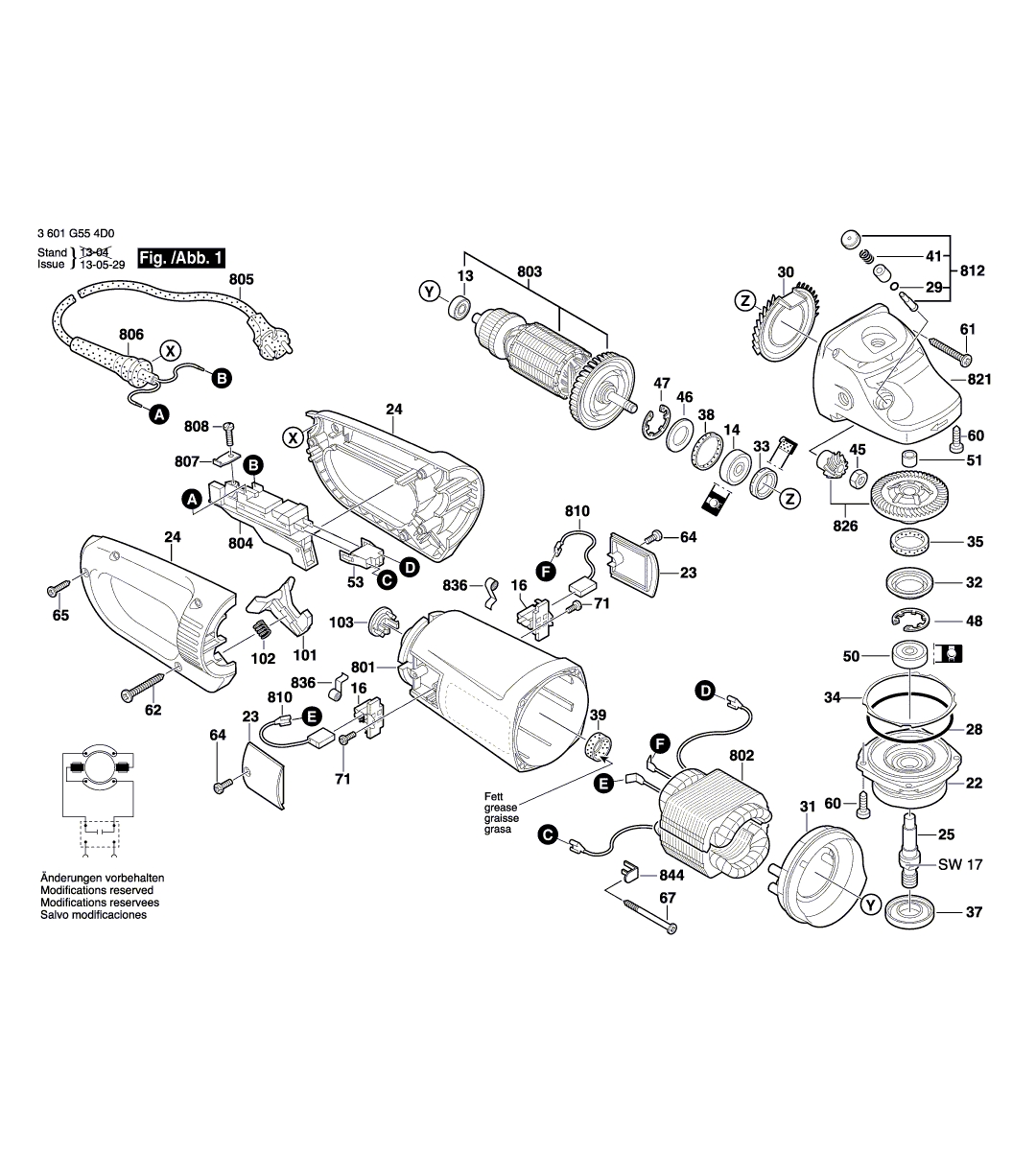 Схема на Кутова шліфувальна машина Bosch GWS 26-180 (3 601 G55 490)