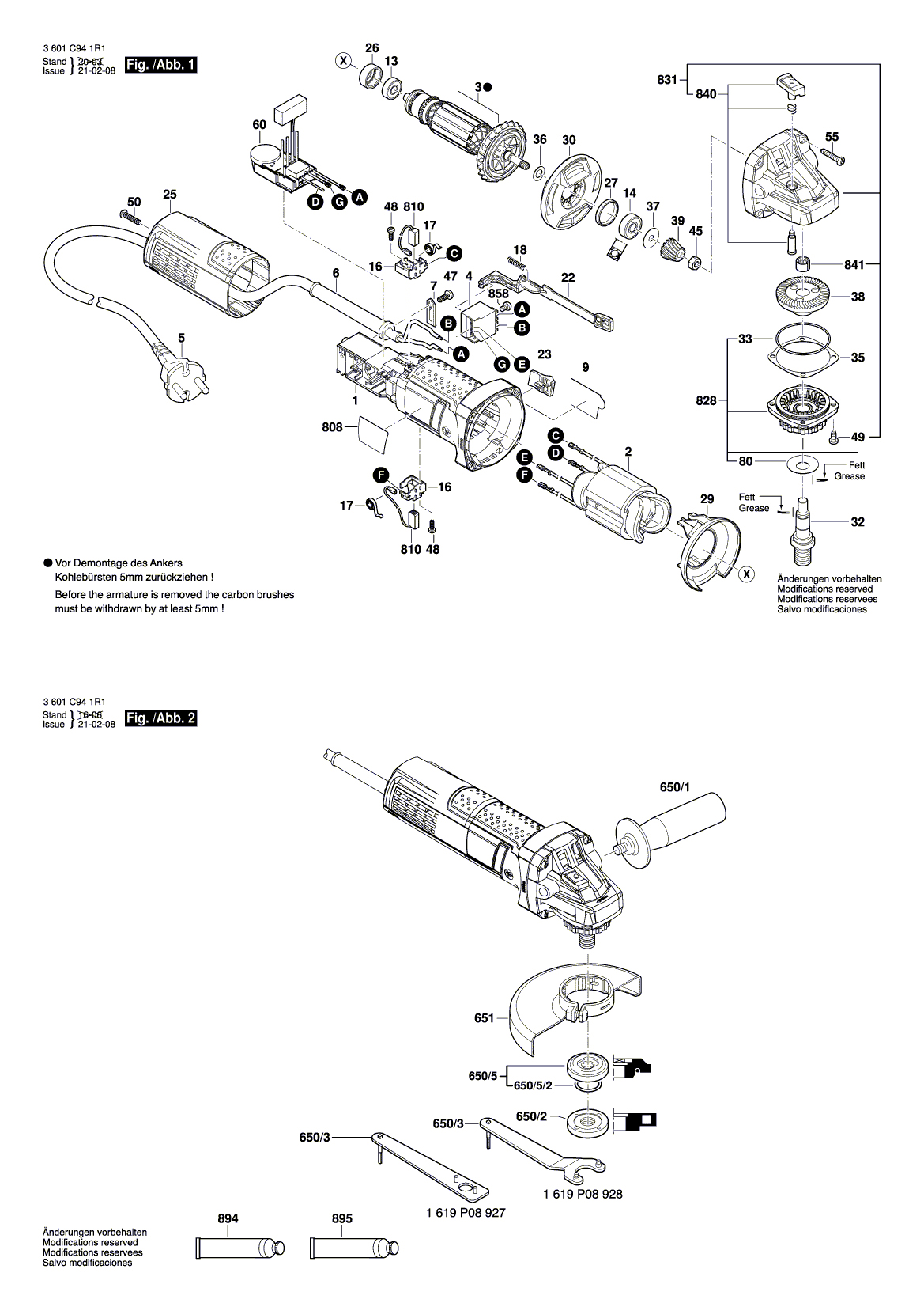Схема на Угловая шлифмашина Bosch GWS 750-115 E (3 601 C94 1R1)