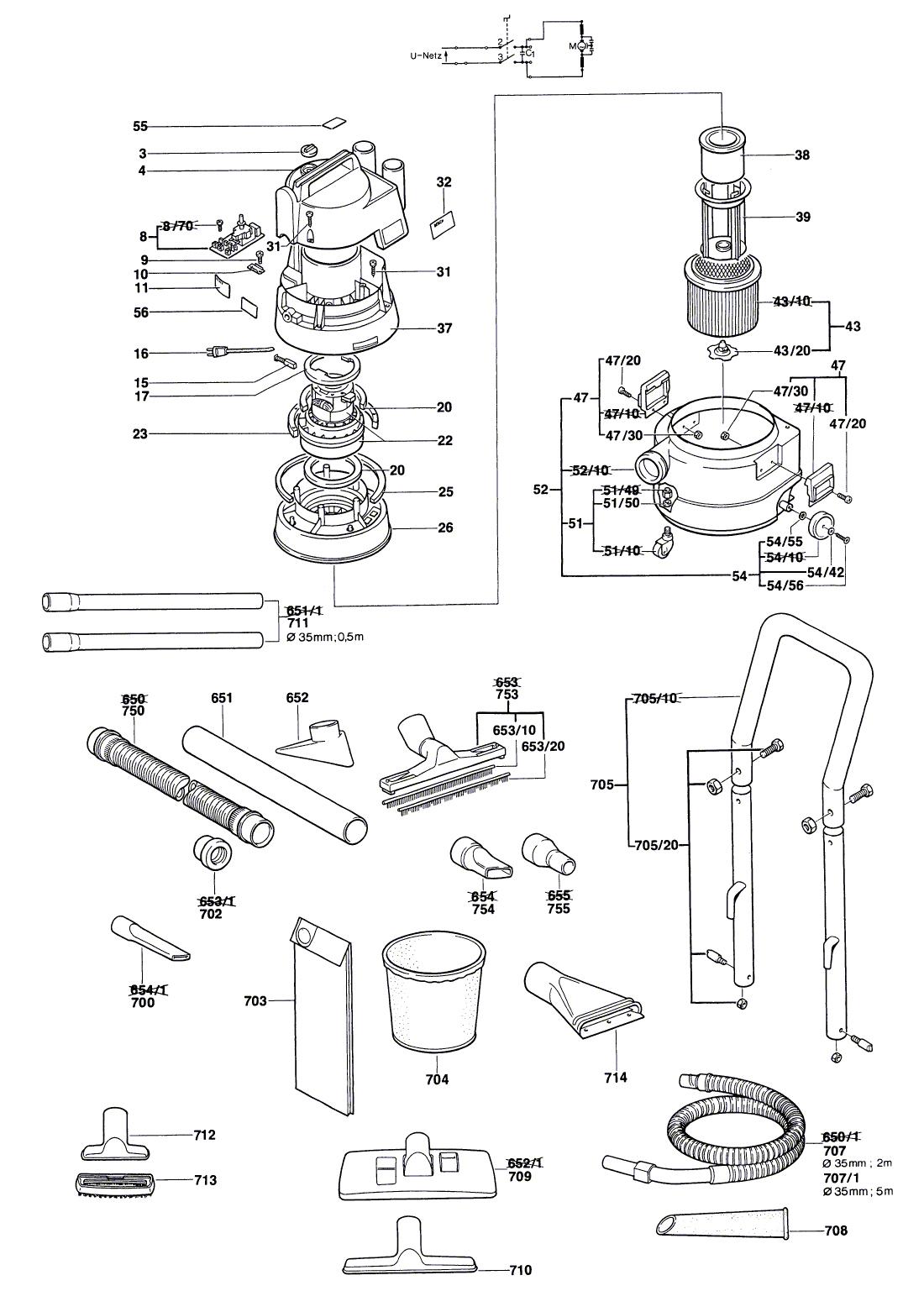 Схема на Пылесос Bosch PAS 1000 (0 603 269 103)