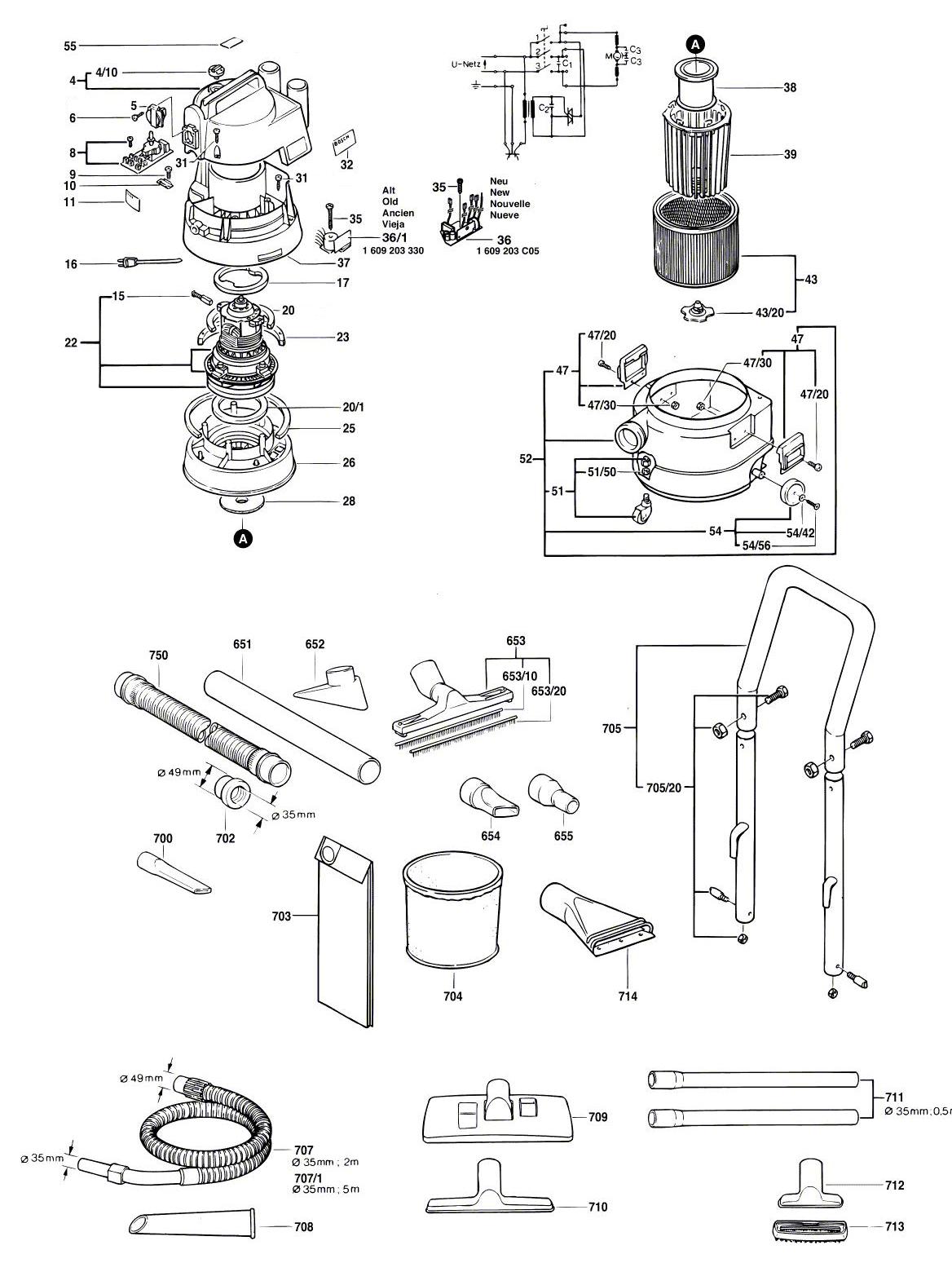 Схема на Пылесос Bosch PAS 1000 F (0 603 269 403)