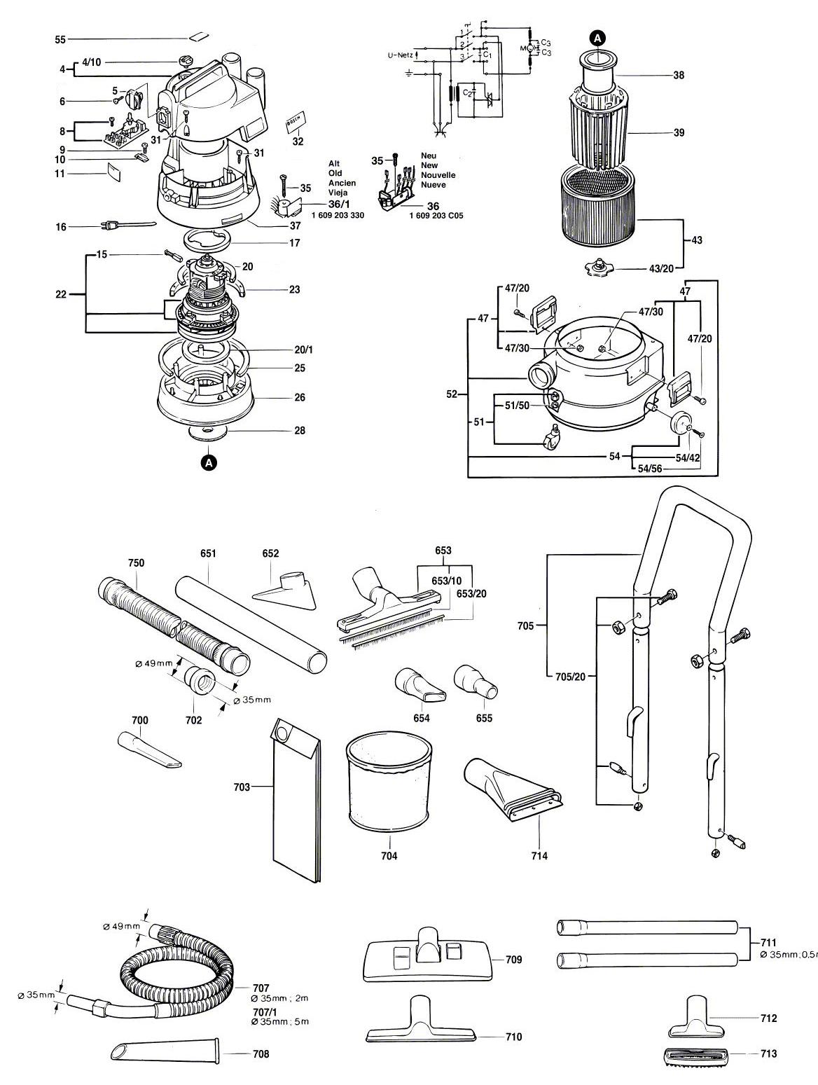 Схема на Пилосос Bosch PAS 1000 F (0 603 269 403)