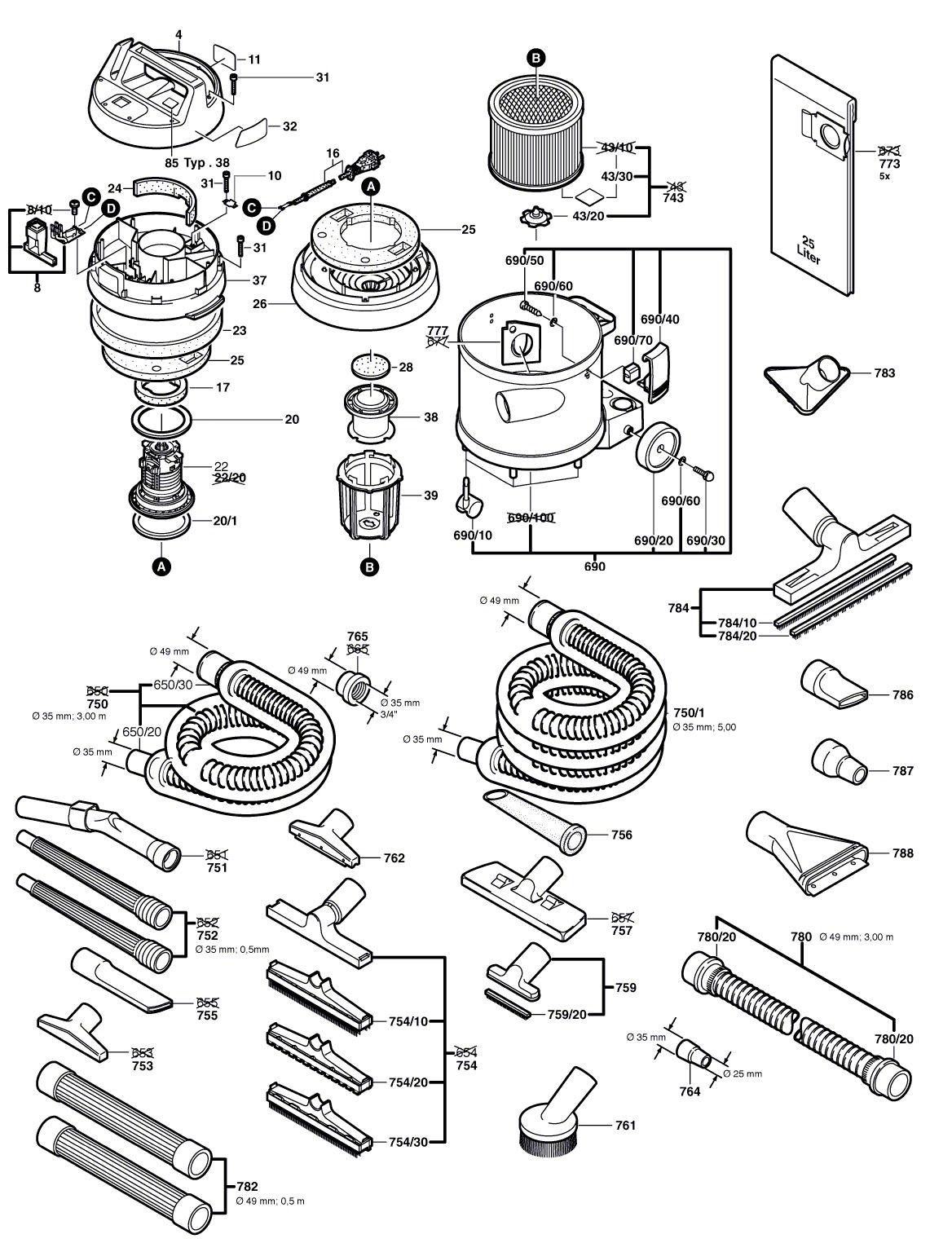 Схема на Пылесос Bosch PAS 11-25 (0 603 305 003)