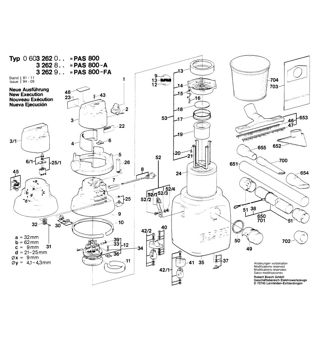 Схема на Пылесос Bosch PAS 800 FA (0 603 262 903)