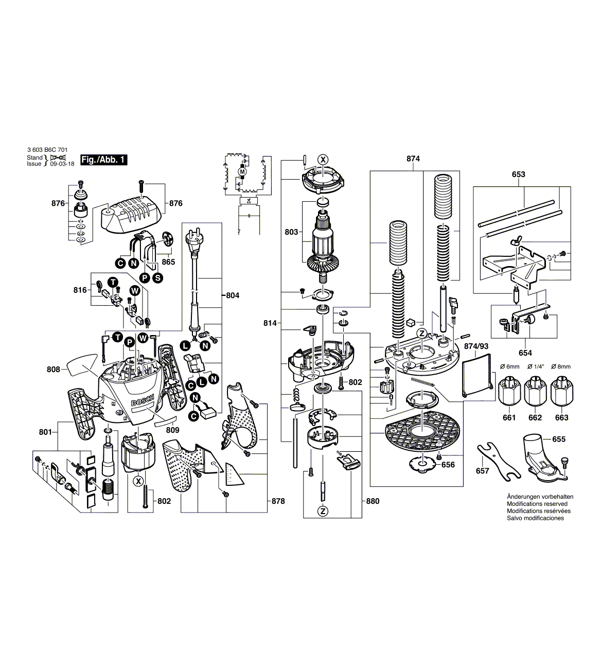 Схема на Фрезер Bosch POF 1400 ACE (3 603 B6C 701)