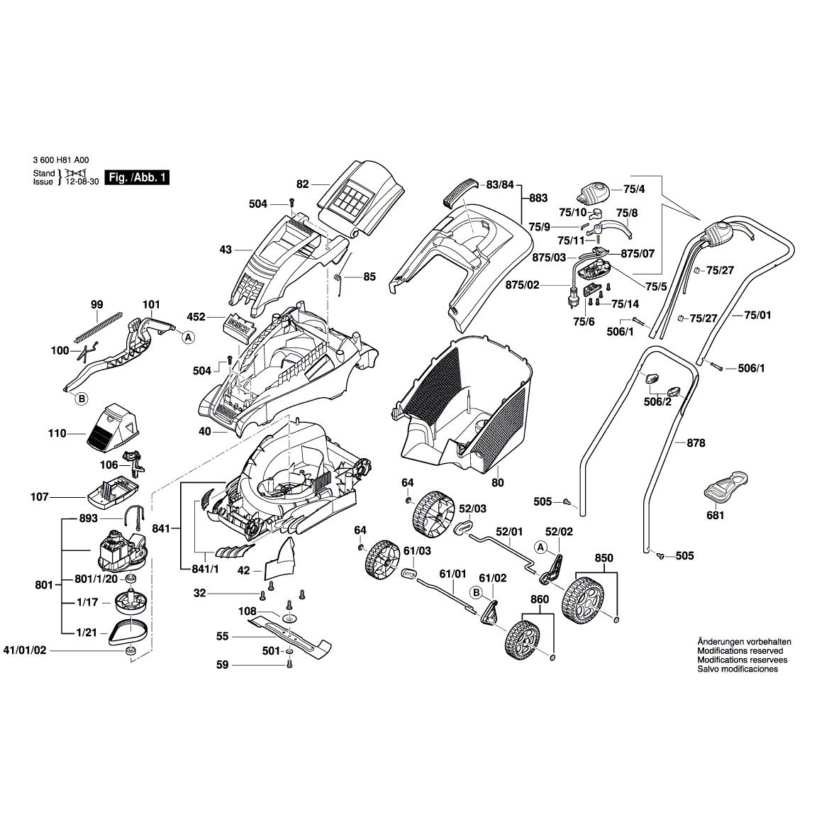 Схема на Газонокосарка Bosch ROTAK 1400 (3 600 H81 A01)