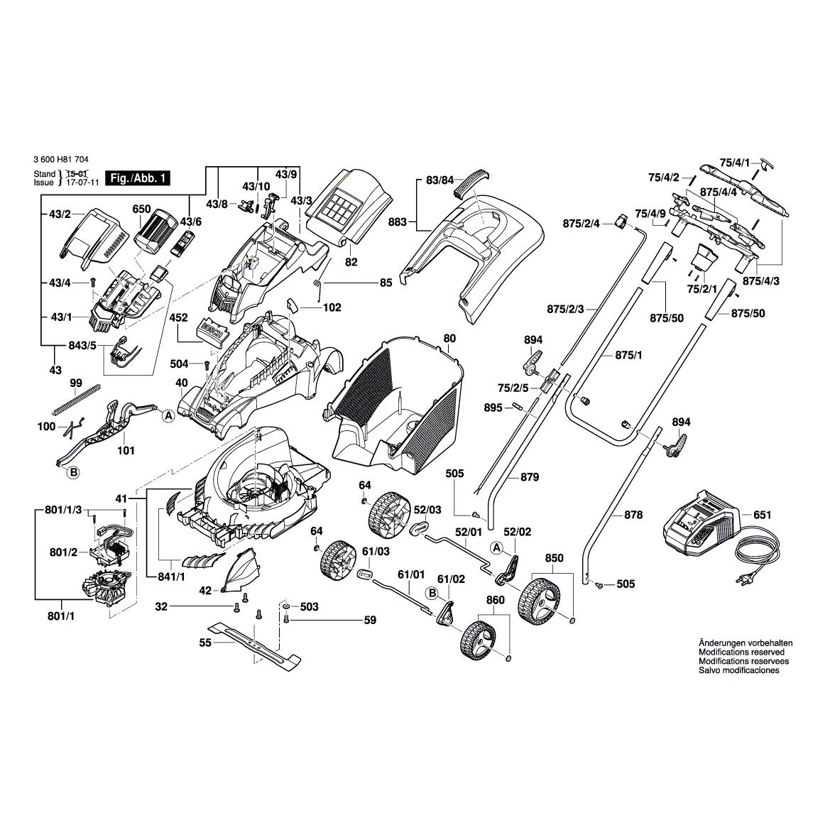 Схема на Газонокосилка Bosch ROTAK 36 LI H (3 600 H81 706)