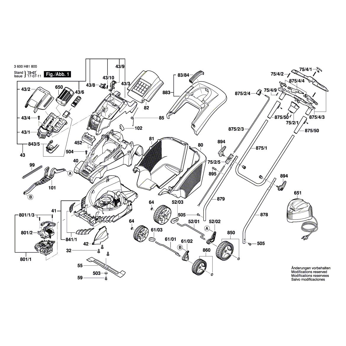 Схема на Газонокосарка Bosch ROTAK 43 LI ERGOFLEX (3 600 H81 800)
