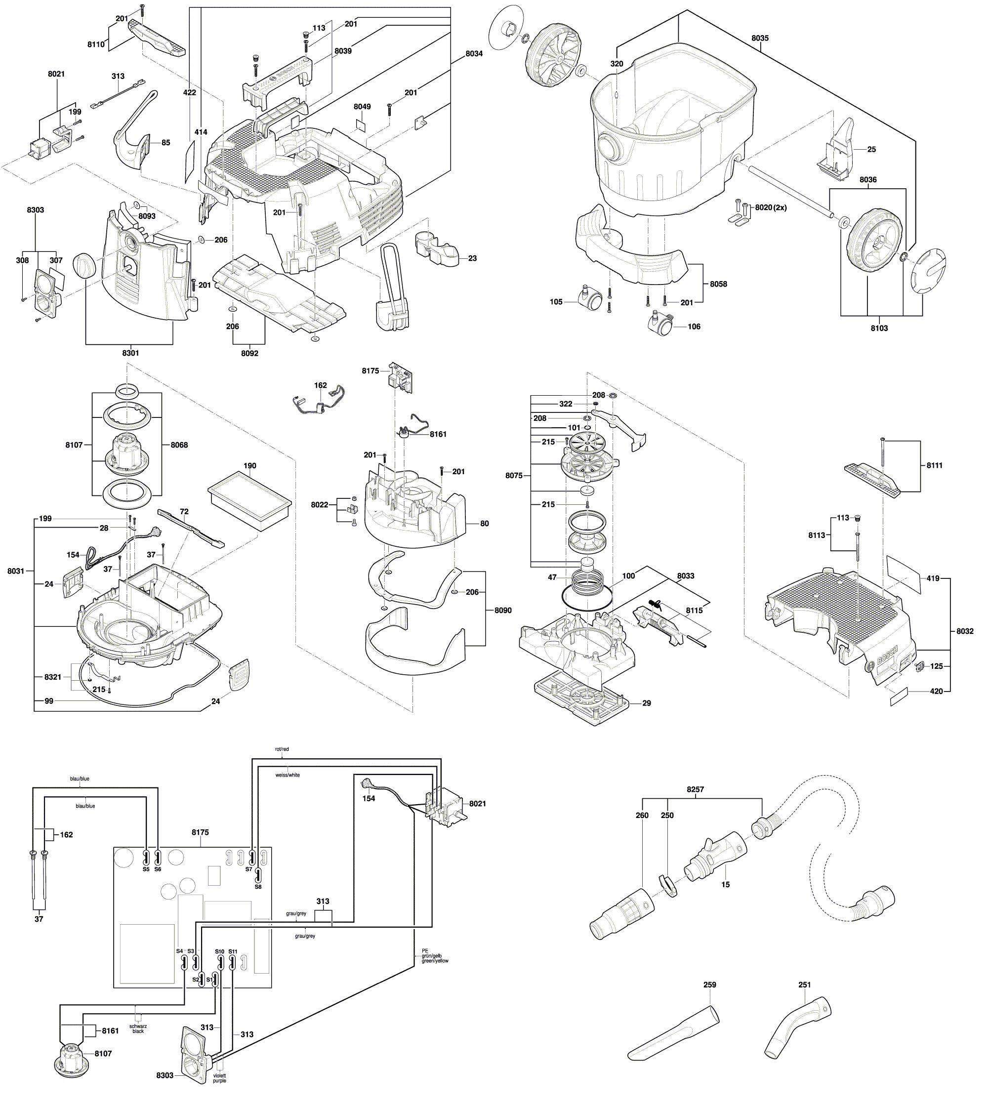 Схема на Пылесос Bosch VAC090S (3 601 JC3 010)