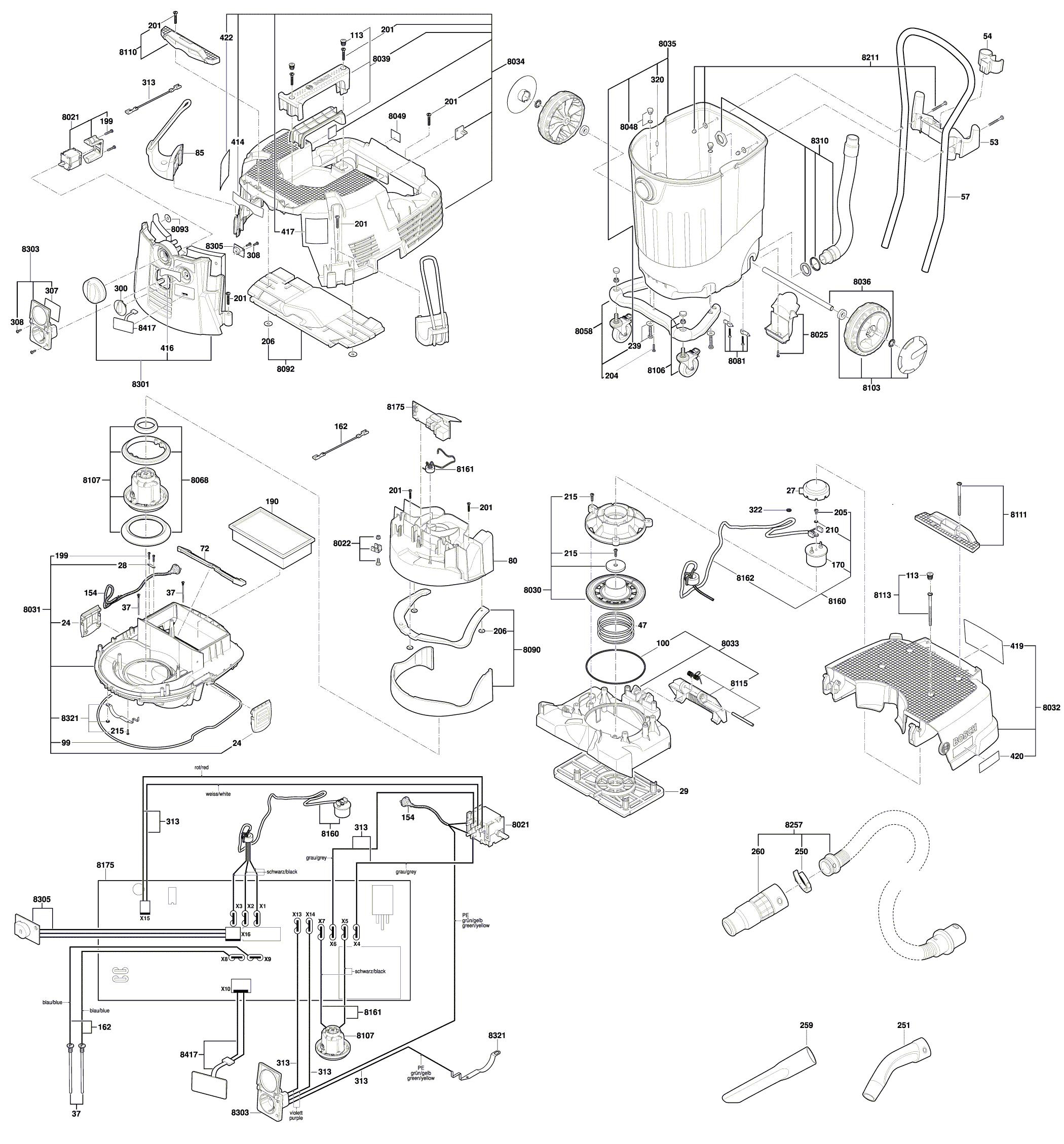 Схема на Пилосос Bosch VAC140A (3 601 JC3 510)