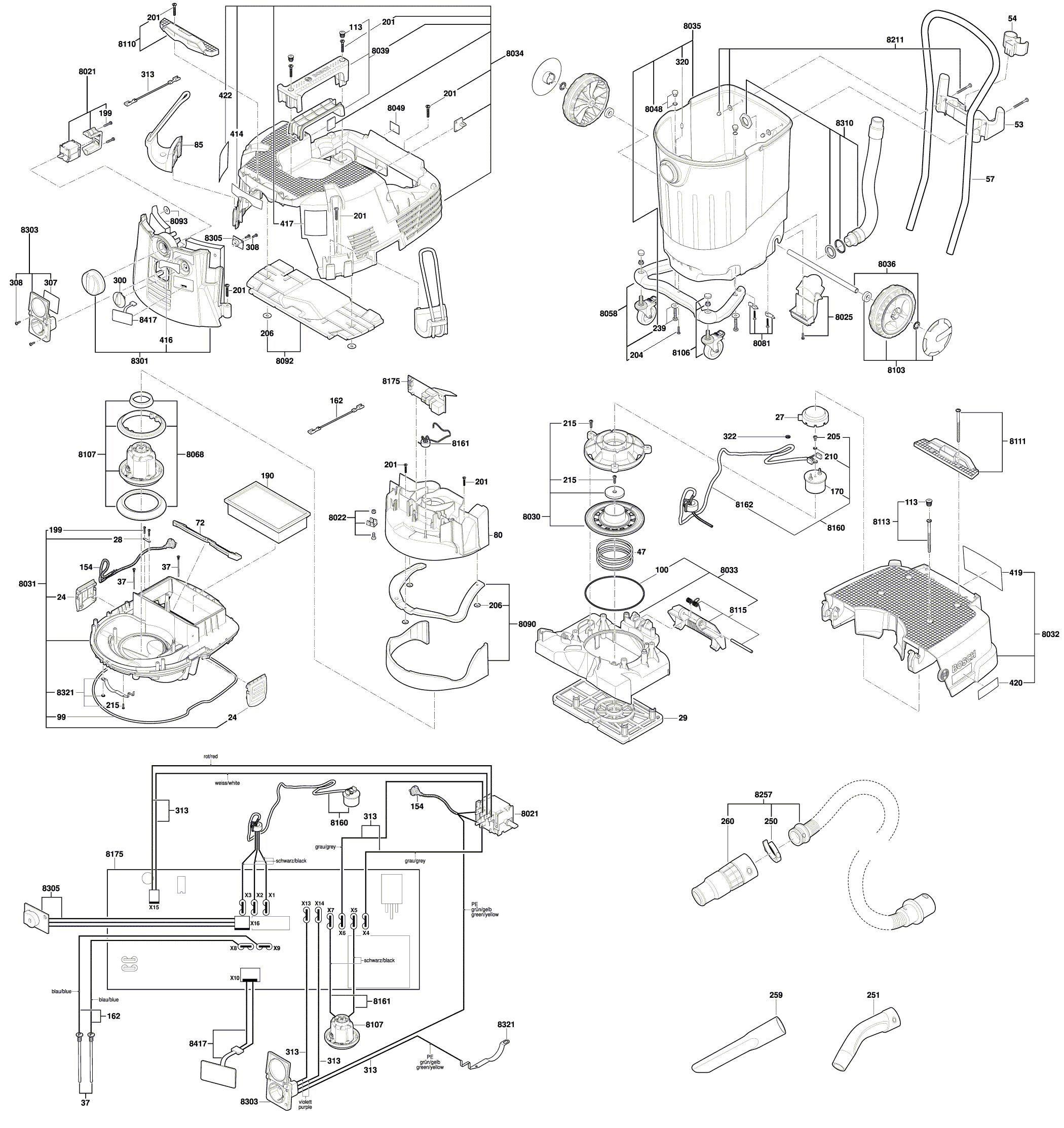 Схема на Пылесос Bosch VAC140AH (3 601 JC3 511)