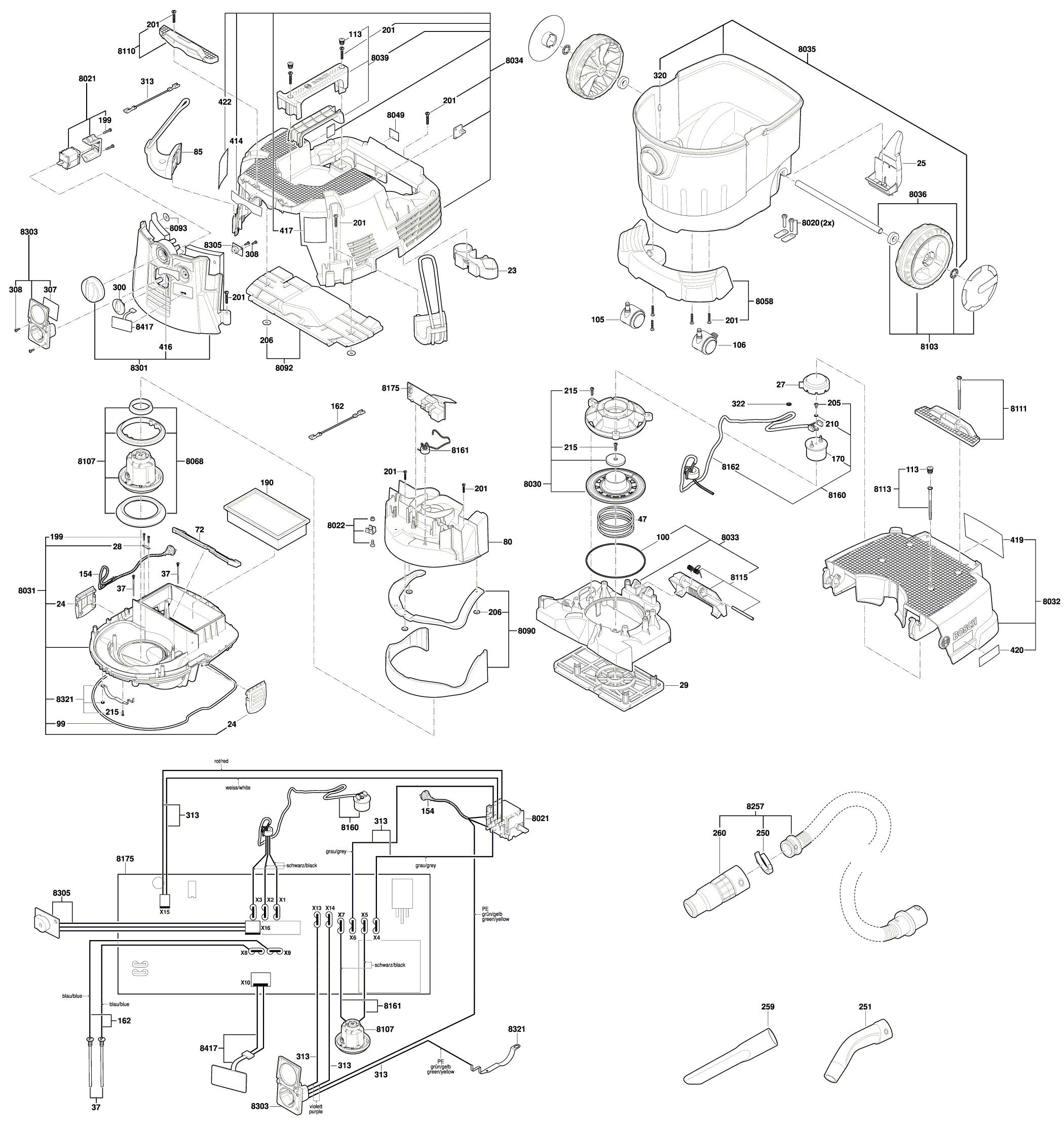 Схема на Пылесос Bosch VAC90AH (3 601 JC3 111)