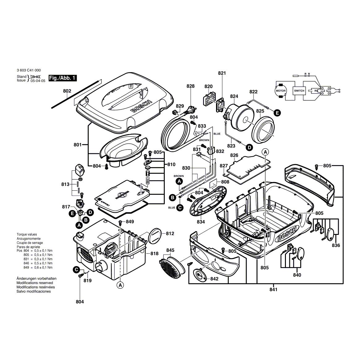 Схема на Пылесос Bosch VENTARO 1400 (3 603 C41 000)