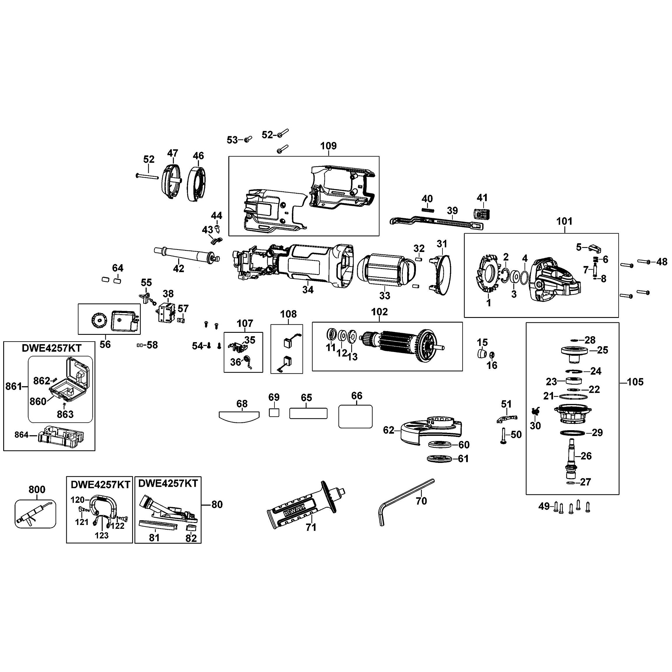 Схема на Кутова шліфувальна машина DeWALT DWE4257