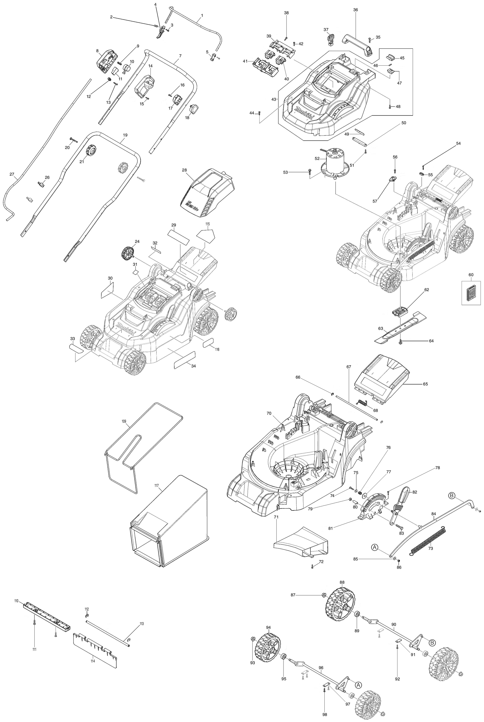 Схема на Акумуляторна газонокосарка Makita DLM382CM2